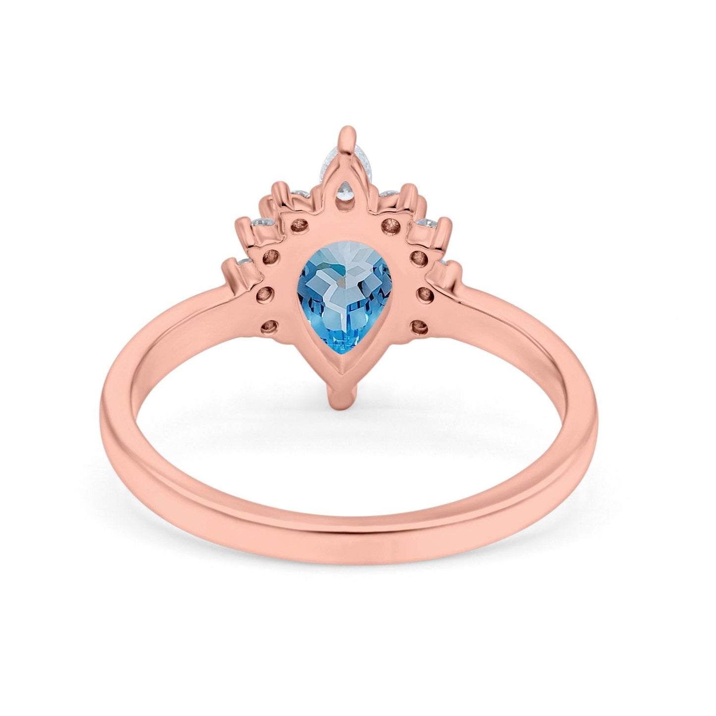 14K Rose Gold 1.5ct Teardrop Art Deco Pear 9mmx6mm G SI Natural Blue Topaz Diamond Engagement Wedding Ring Size 6.5