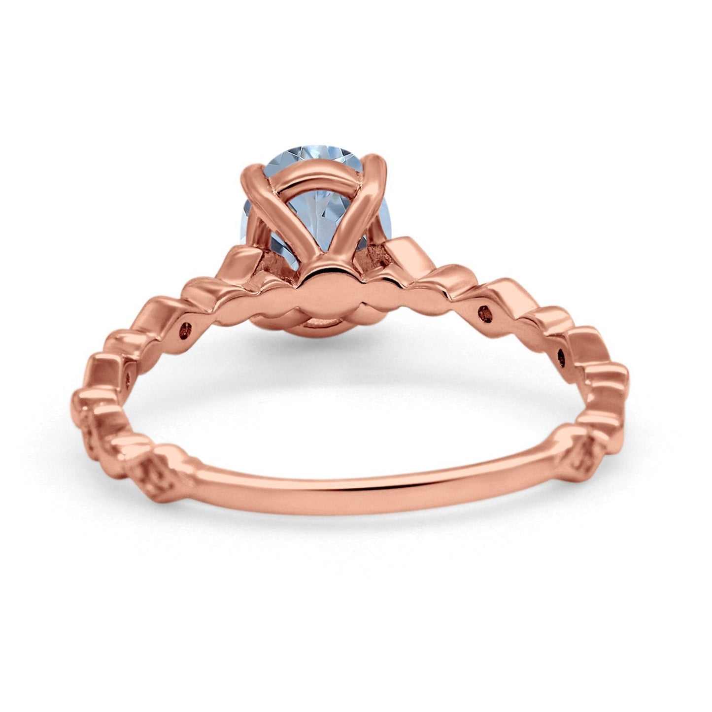 Bague de fiançailles en or rose 14 carats avec aigue-marine naturelle ovale de 1,29 ct et diamant G SI, taille 6,5