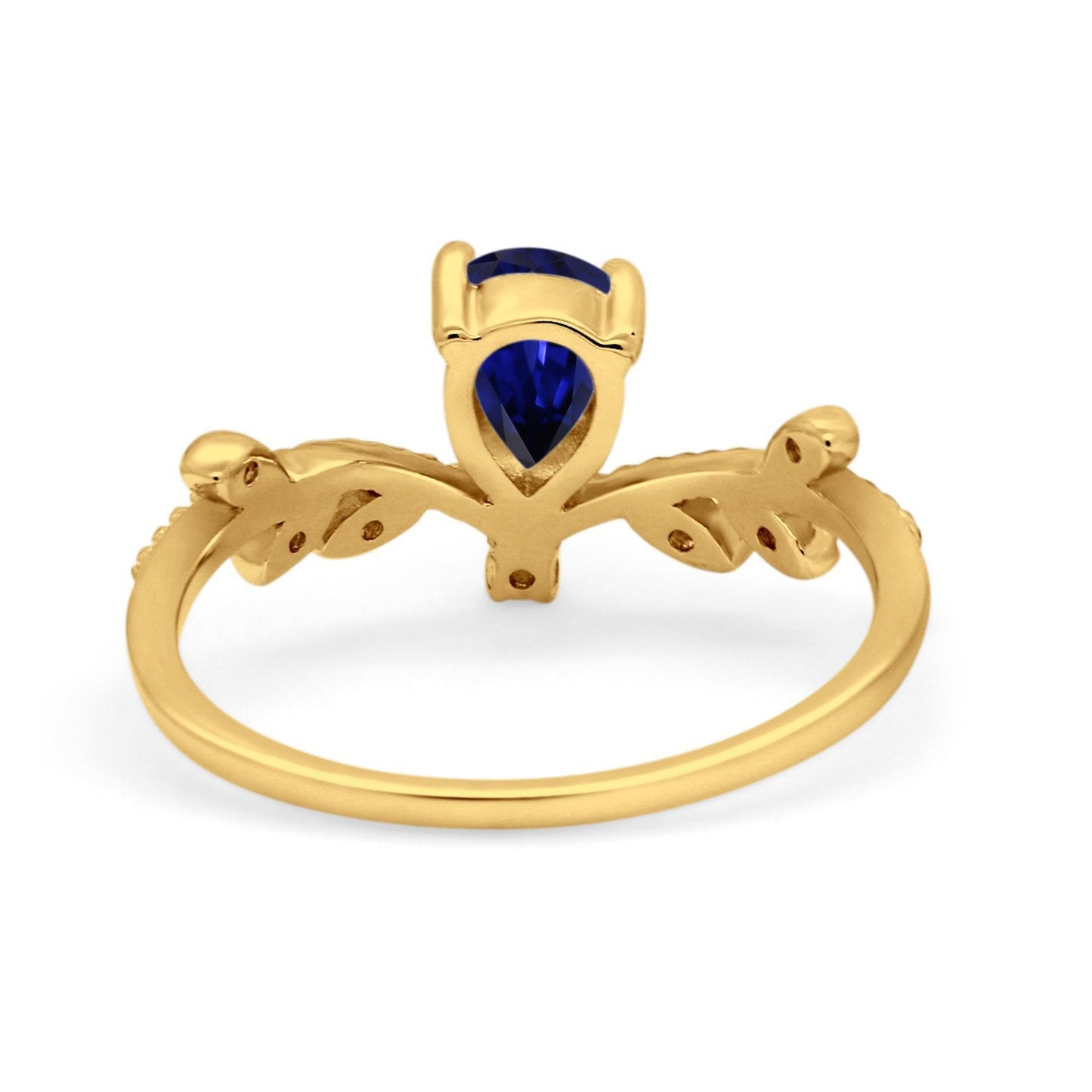 Bague de fiançailles en or jaune 14 carats avec saphir bleu nano en forme de poire de 0,77 ct et diamant G SI, taille 6,5