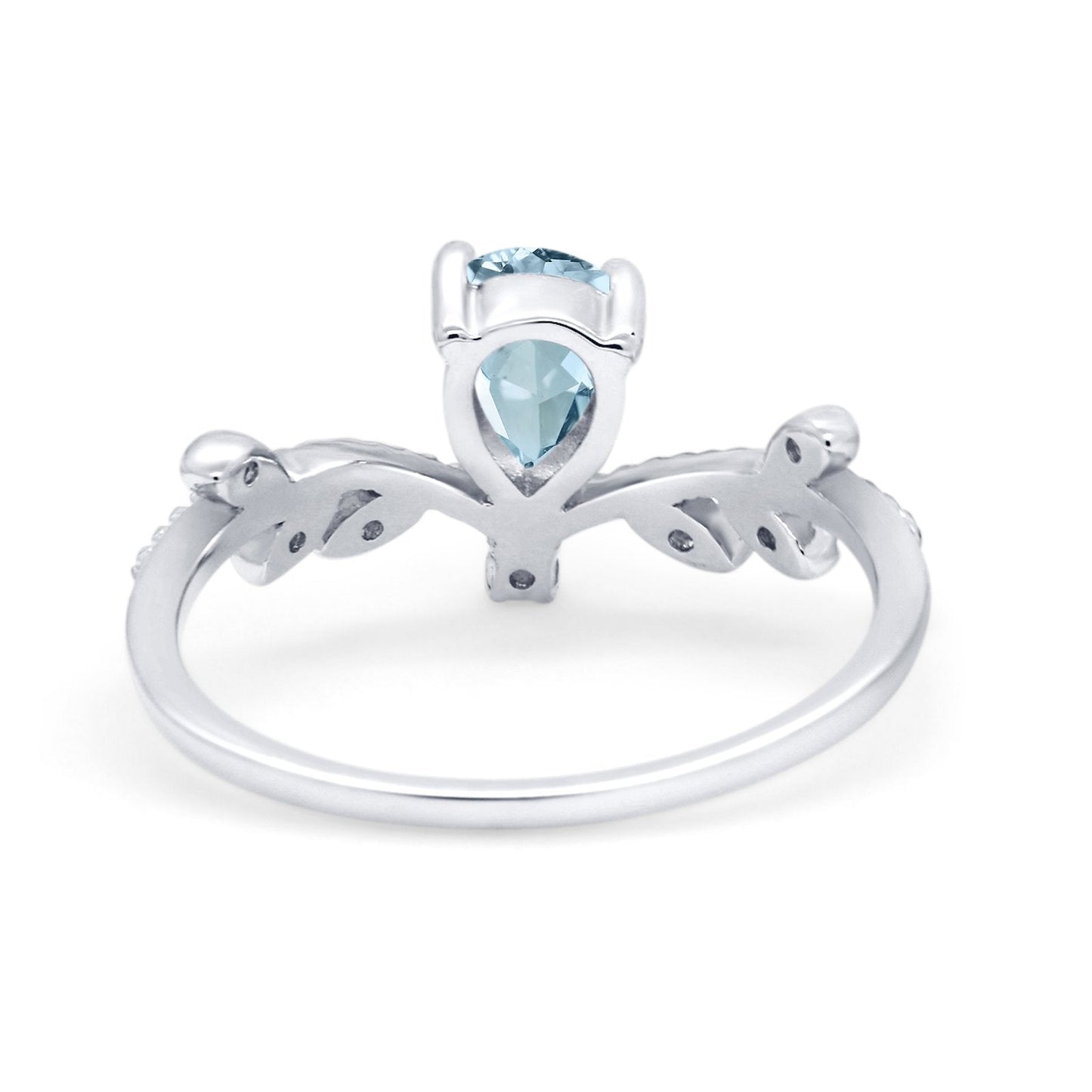 14K White Gold Pear Natural Aquamarine 0.77ct G SI Diamond Engagement Ring Size 6.5