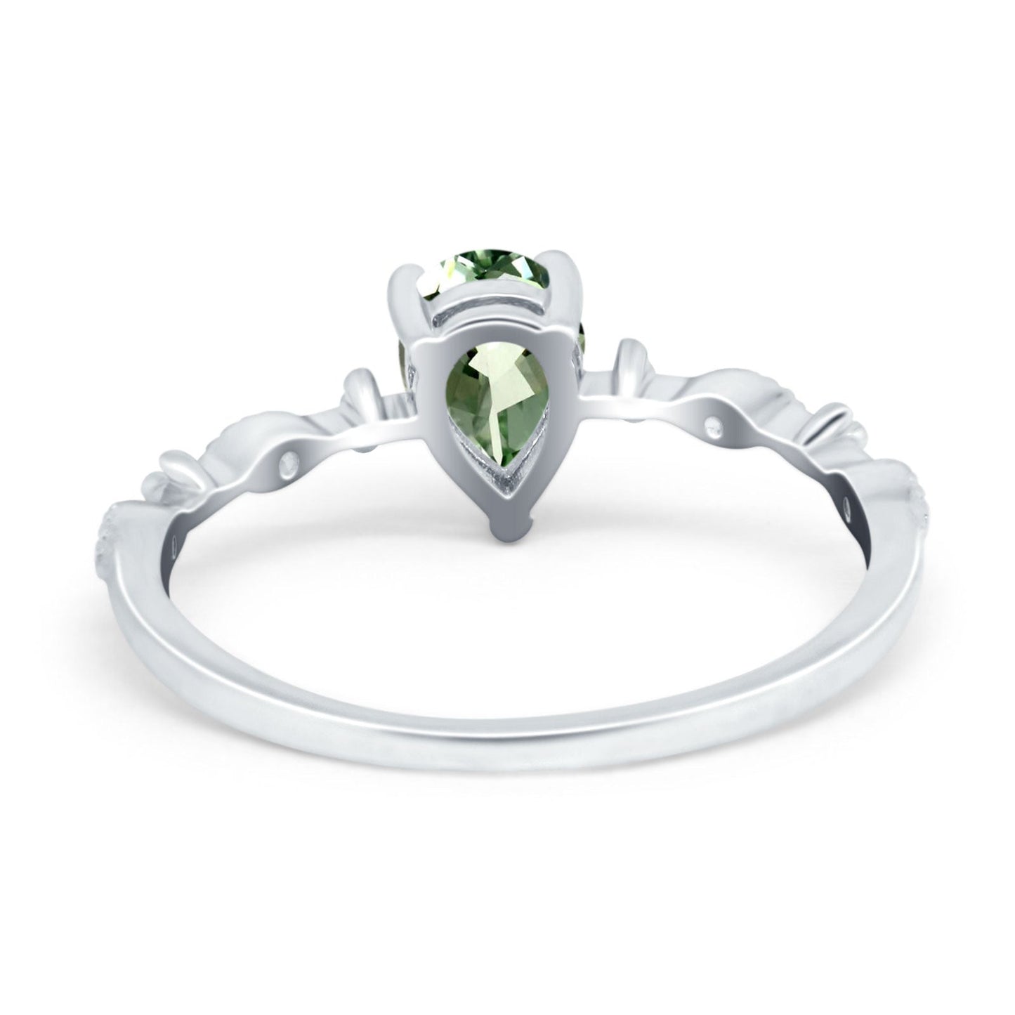 14K White Gold 0.73ct Teardrop Pear 7mmx5mm G SI Natural Green Amethyst Diamond Engagement Wedding Ring Size 6.5