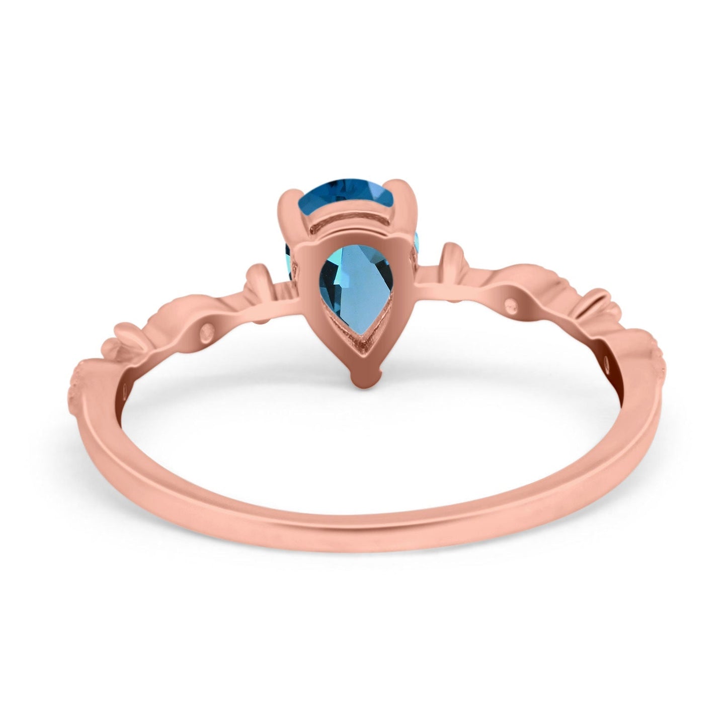 14K Rose Gold 0.73ct Teardrop Pear 7mmx5mm G SI London Blue Topaz Diamond Engagement Wedding Ring Size 6.5