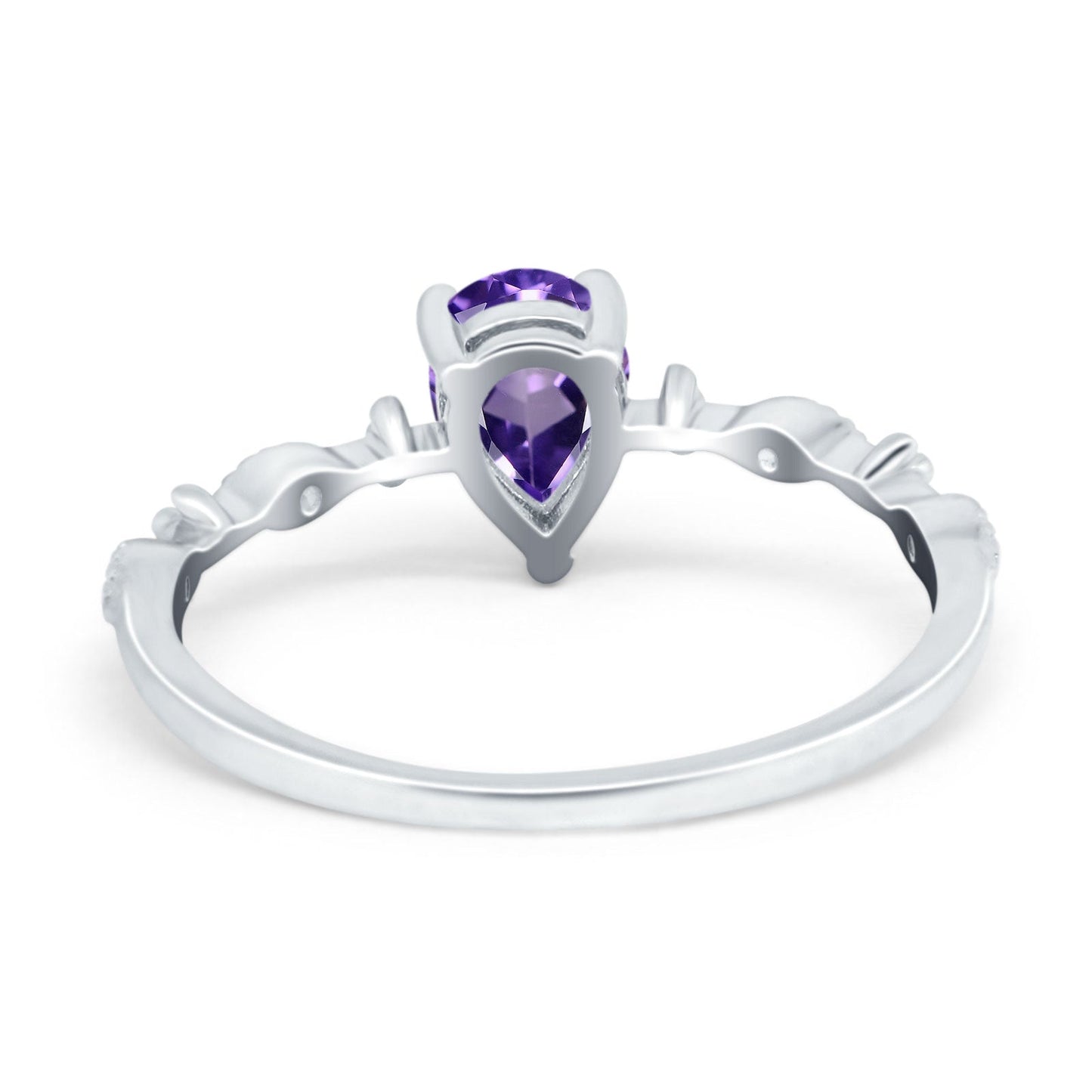 14K White Gold 0.73ct Teardrop Pear 7mmx5mm G SI Natural Amethyst Diamond Engagement Wedding Ring Size 6.5