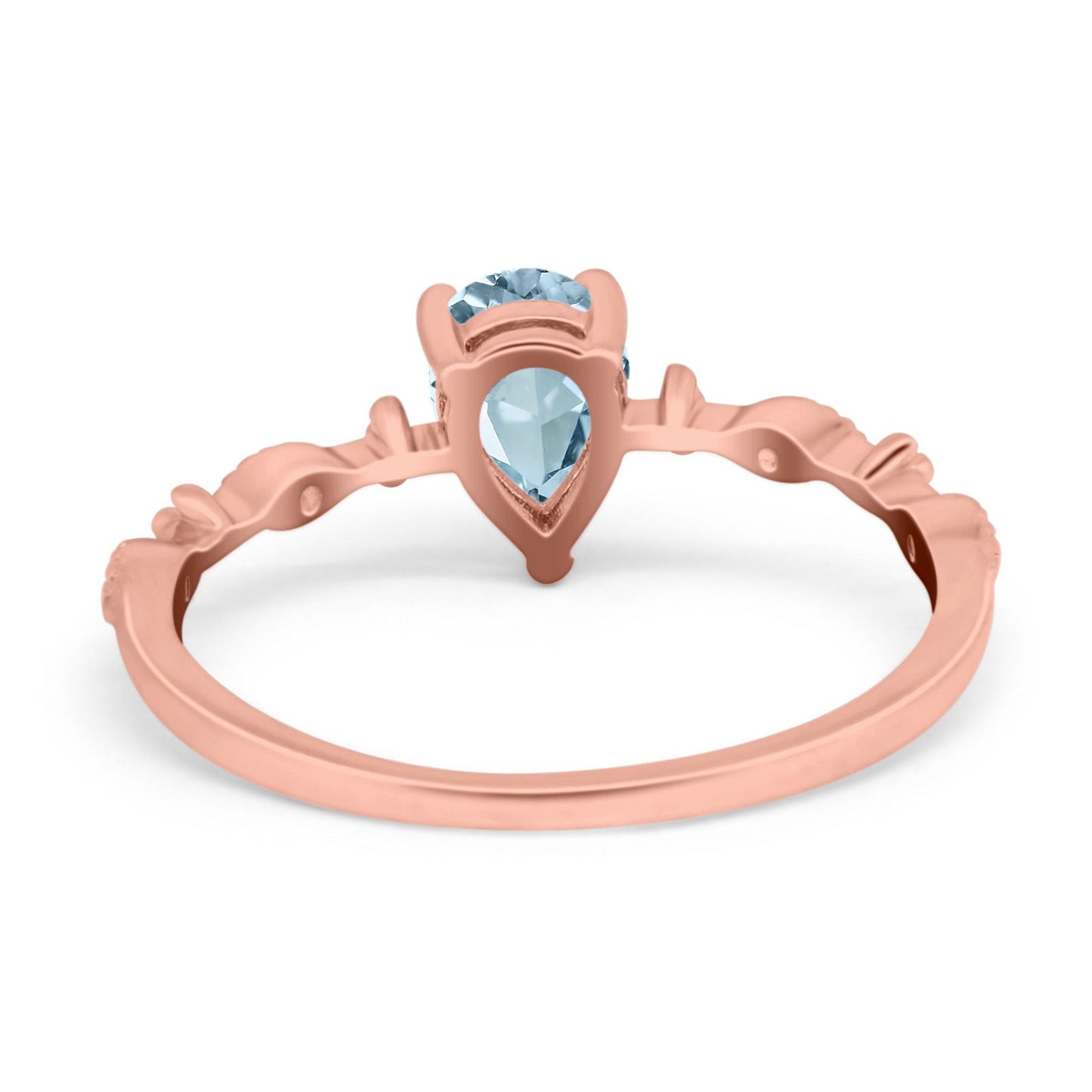 14K Rose Gold 0.73ct Teardrop Pear 7mmx5mm G SI Natural Aquamarine Diamond Engagement Wedding Ring Size 6.5