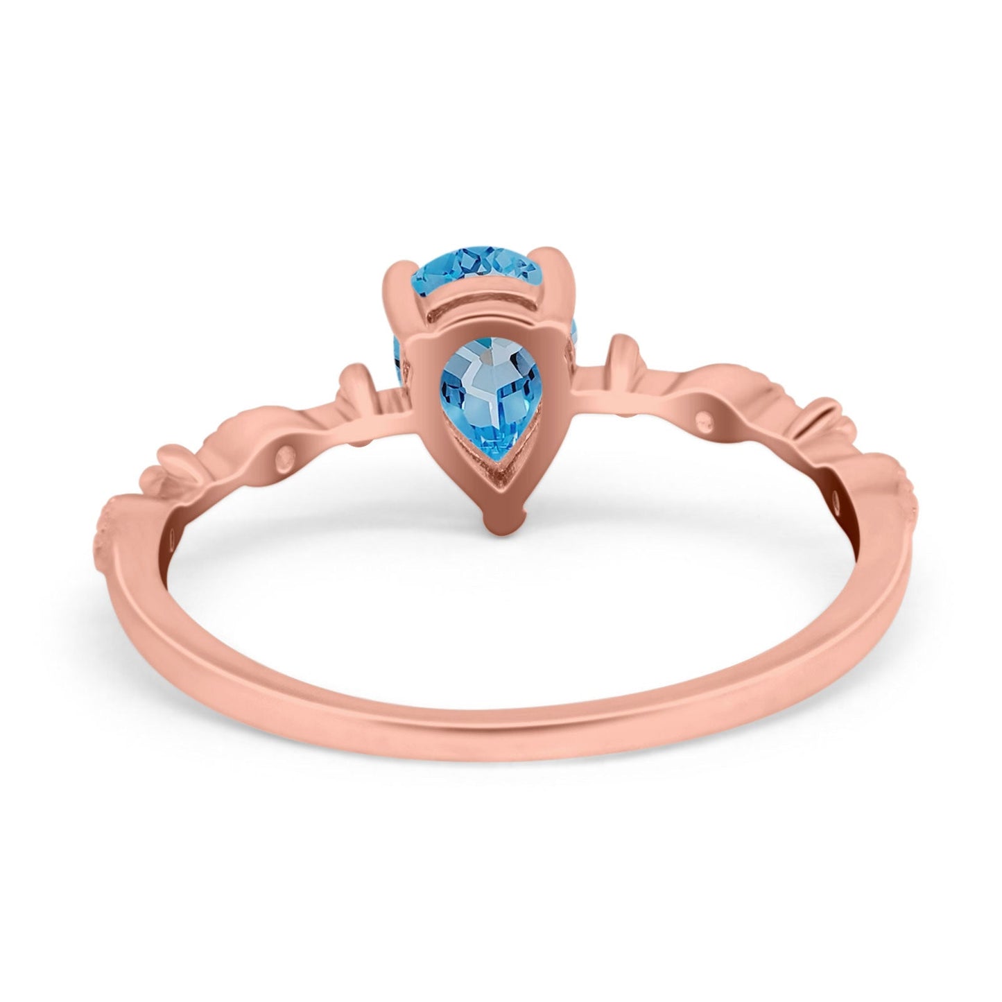 14K Rose Gold 0.73ct Teardrop Pear 7mmx5mm G SI Natural Blue Topaz Diamond Engagement Wedding Ring Size 6.5