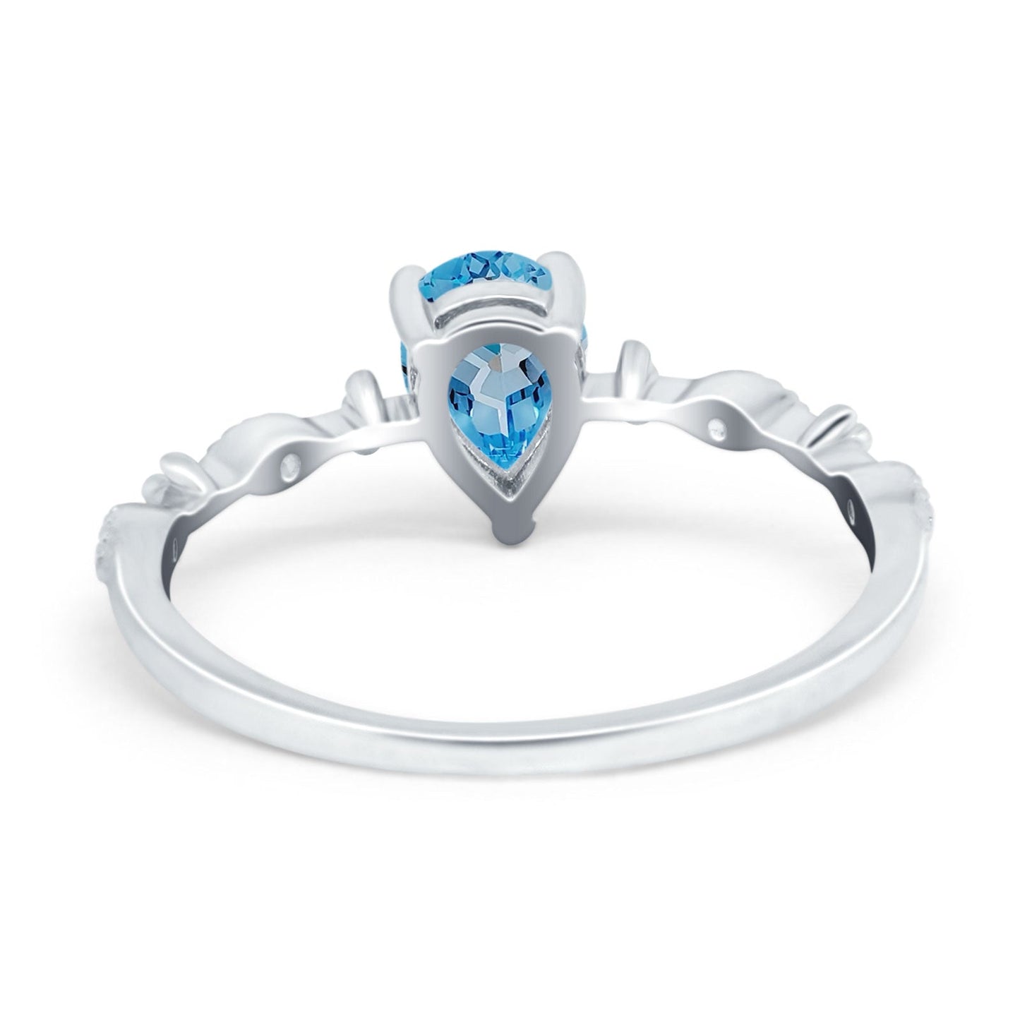 14K White Gold 0.73ct Teardrop Pear 7mmx5mm G SI Natural Blue Topaz Diamond Engagement Wedding Ring Size 6.5