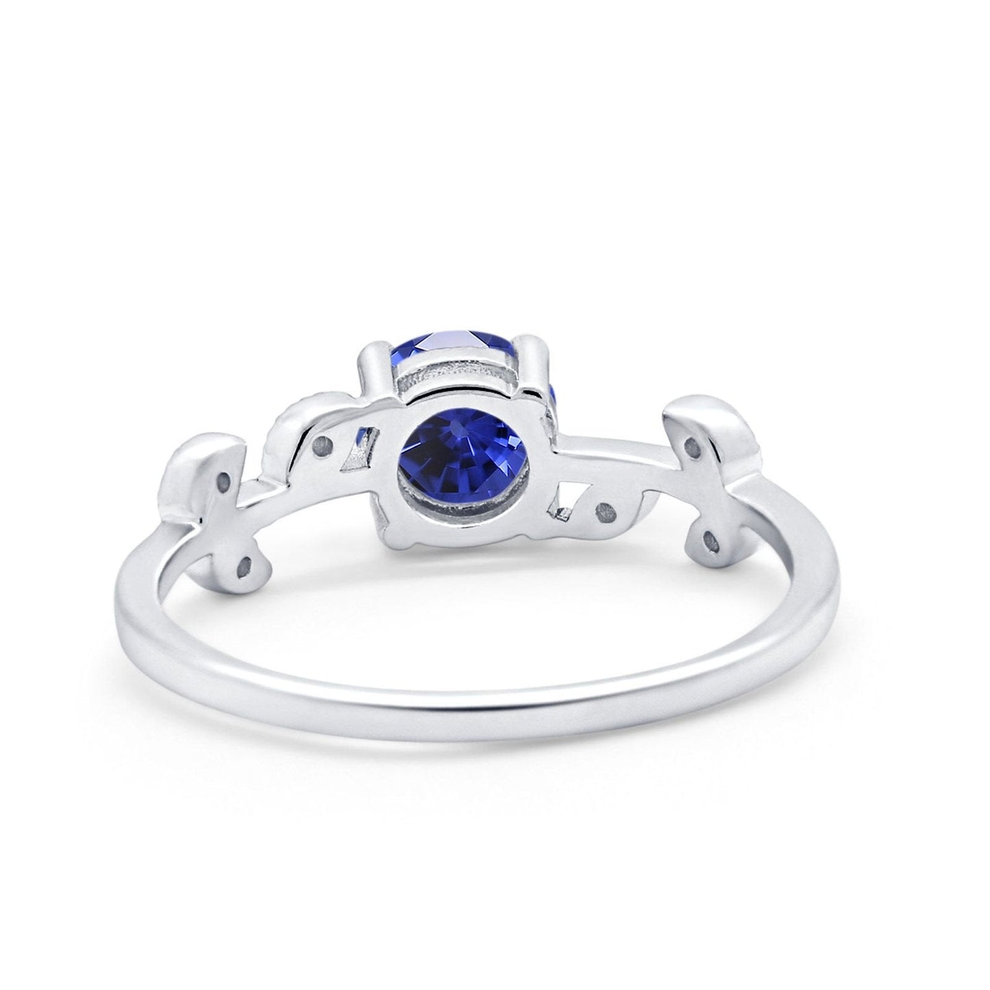 14K White Gold 0.87ct Round Nano Blue Sapphire G SI Diamond Engagement Ring Size 6.5