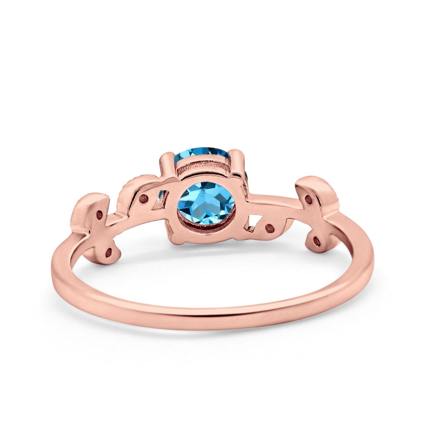 14K Rose Gold 0.87ct Round Natural Swiss Blue Topaz G SI Diamond Engagement Ring Size 6.5