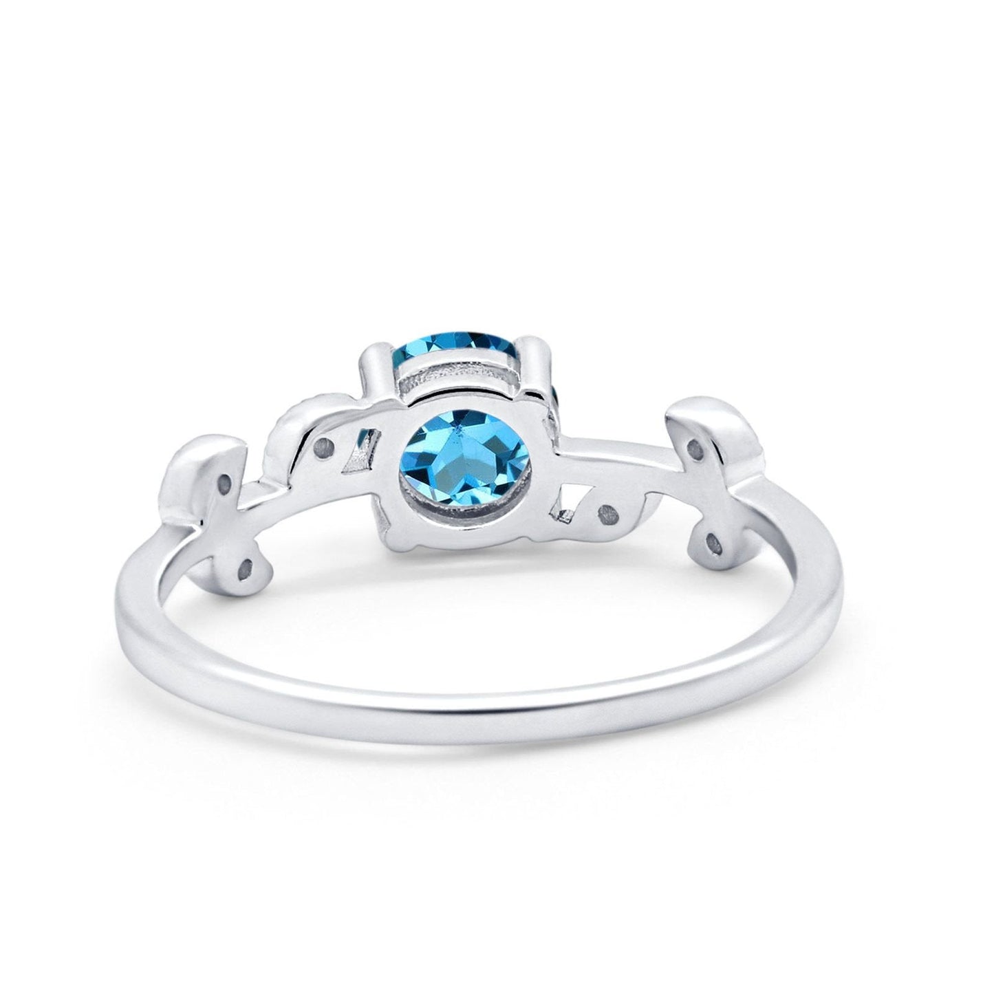 14K White Gold 0.87ct Round Natural Swiss Blue Topaz G SI Diamond Engagement Ring Size 6.5