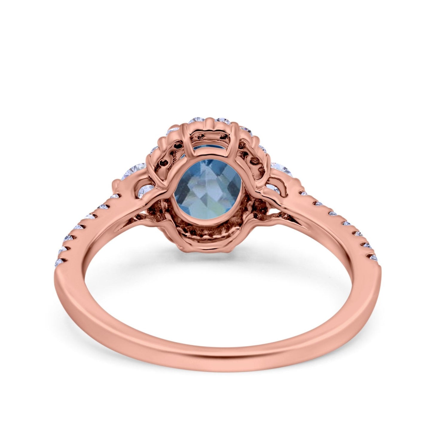 Bague de fiançailles en or rose 14 carats avec topaze bleue de Londres ovale de 1,68 ct et diamant G SI, taille 6,5