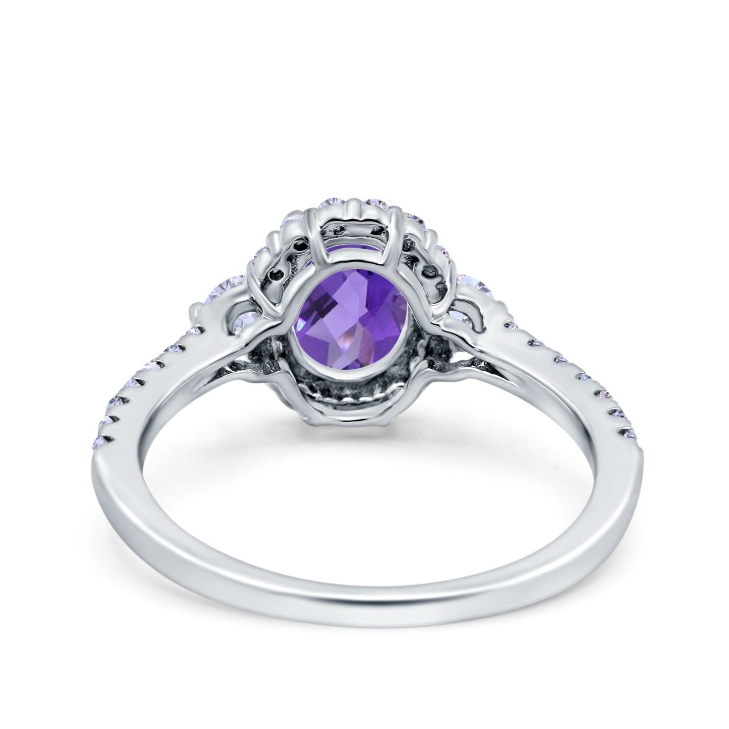 14K White Gold 1.68ct Oval Natural Amethyst G SI Diamond Engagement Ring Size 6.5