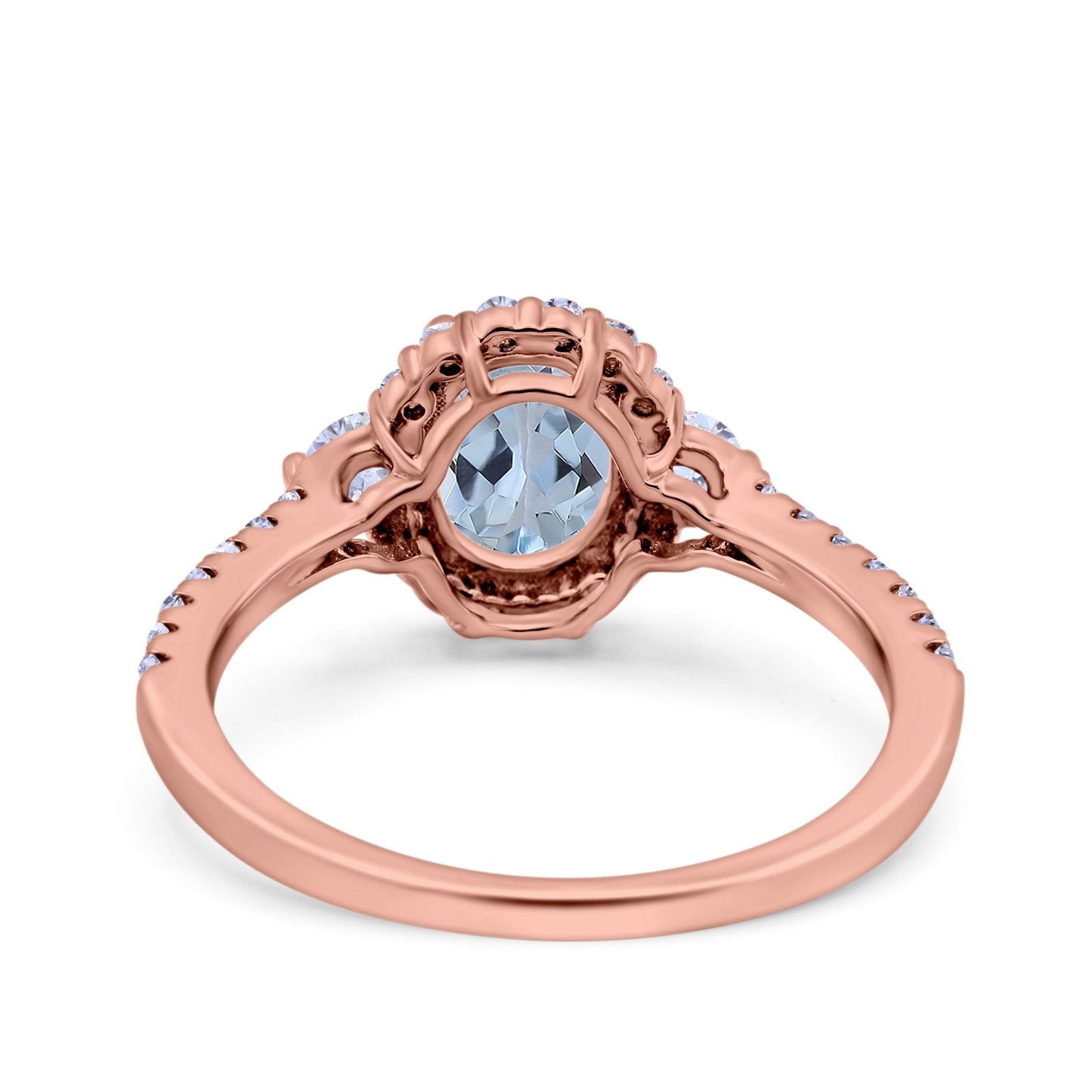 14K Rose Gold 1.68ct Oval Natural Aquamarine G SI Diamond Engagement Ring Size 6.5