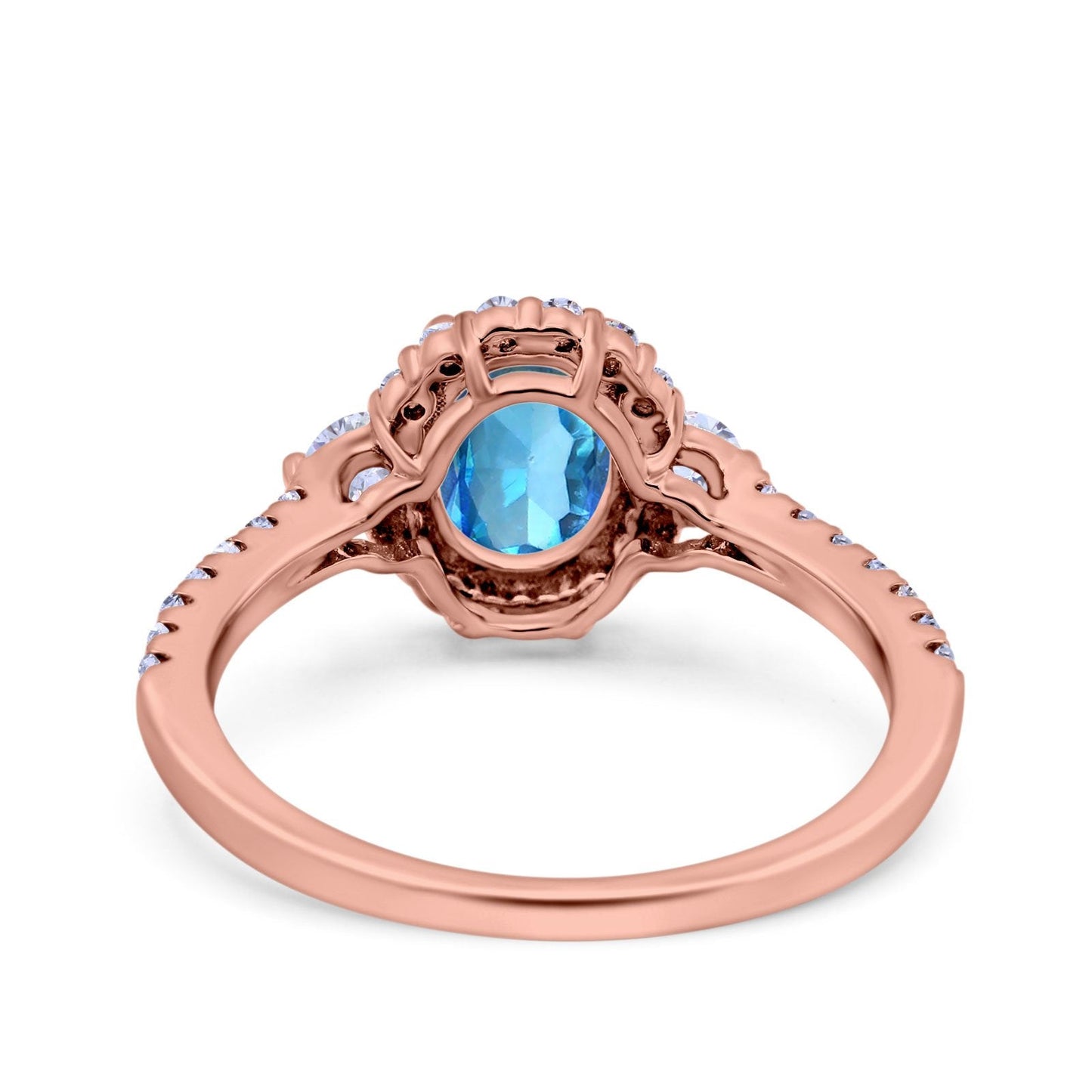 14K Rose Gold 1.68ct Oval Natural Swiss Blue Topaz G SI Diamond Engagement Ring Size 6.5