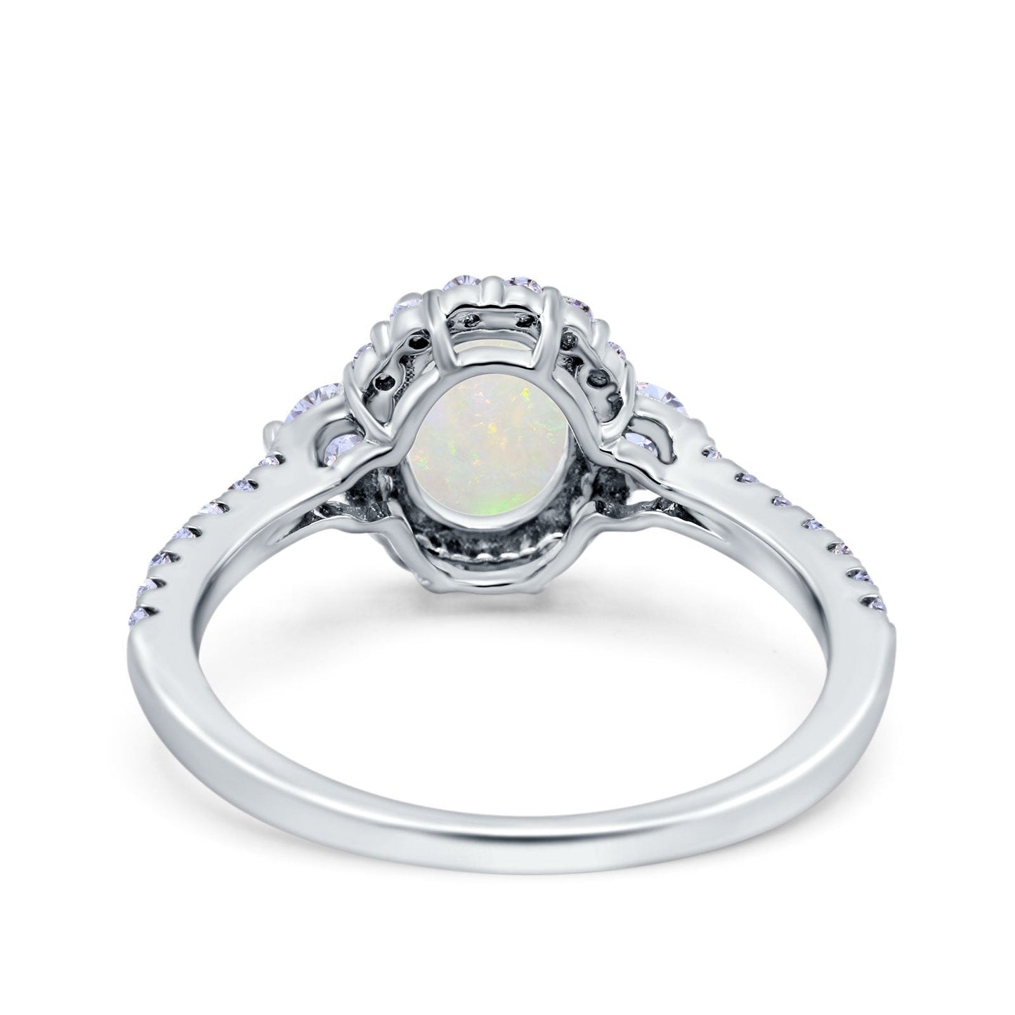 14K White Gold 0.47ct Oval Natural White Opal G SI Diamond Engagement Ring Size 6.5