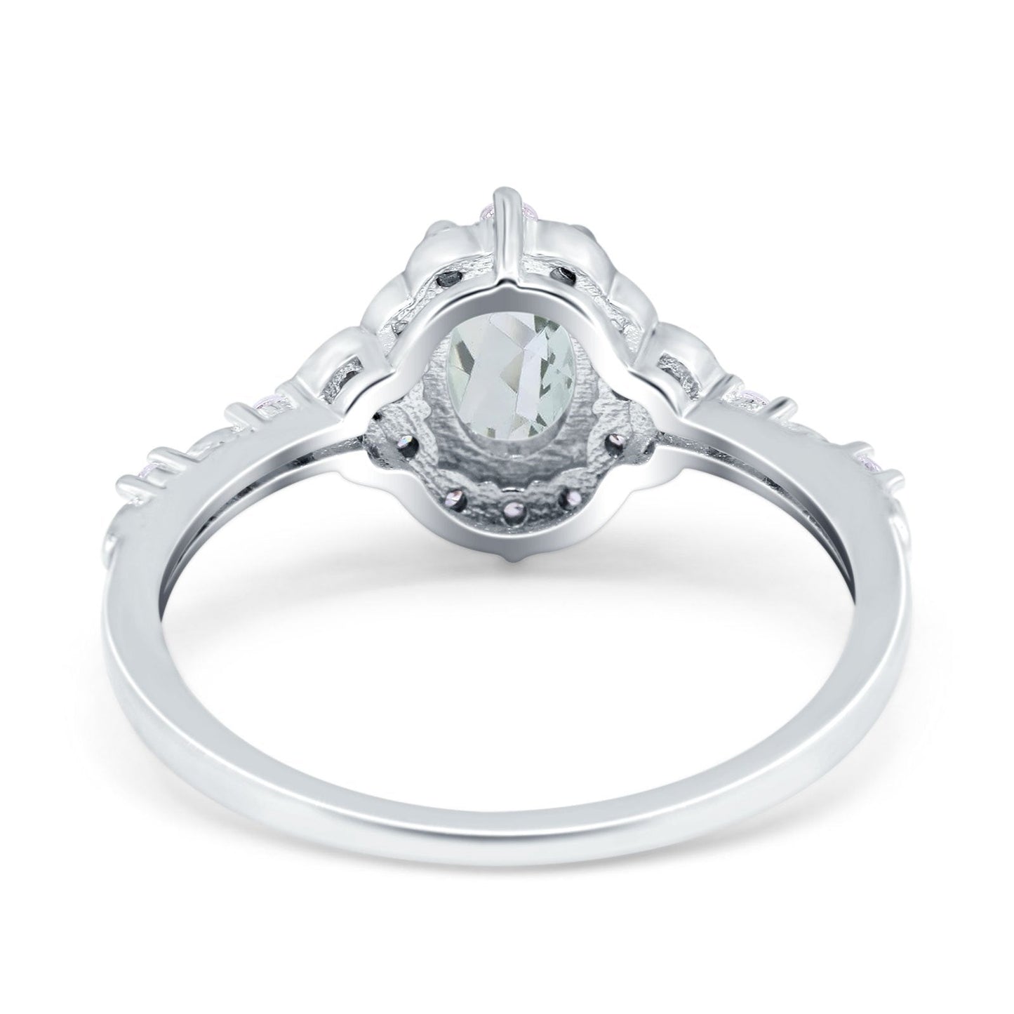 14K White Gold Oval Natural Green Amethyst 0.95ct G SI Diamond Engagement Ring Size 6.5