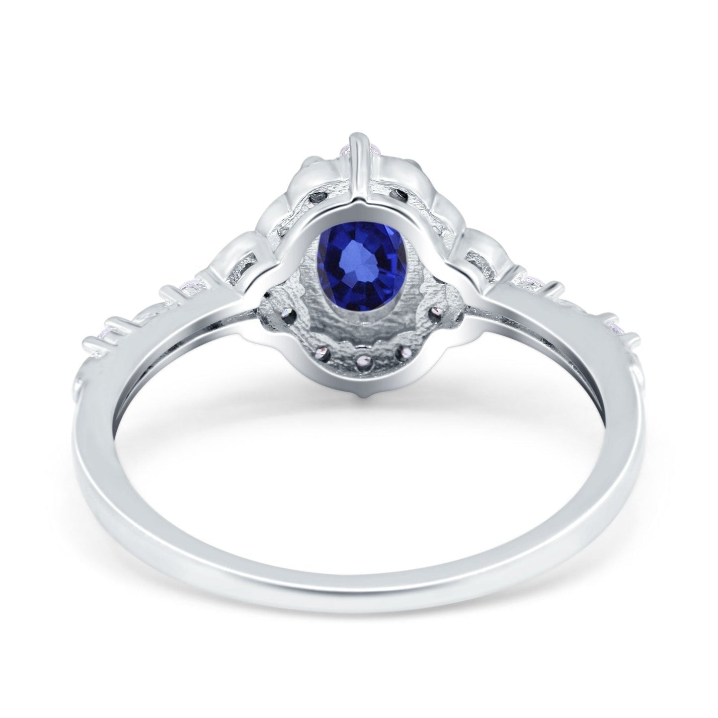 14K White Gold Oval Nano Blue Sapphire 0.95ct G SI Diamond Engagement Ring Size 6.5