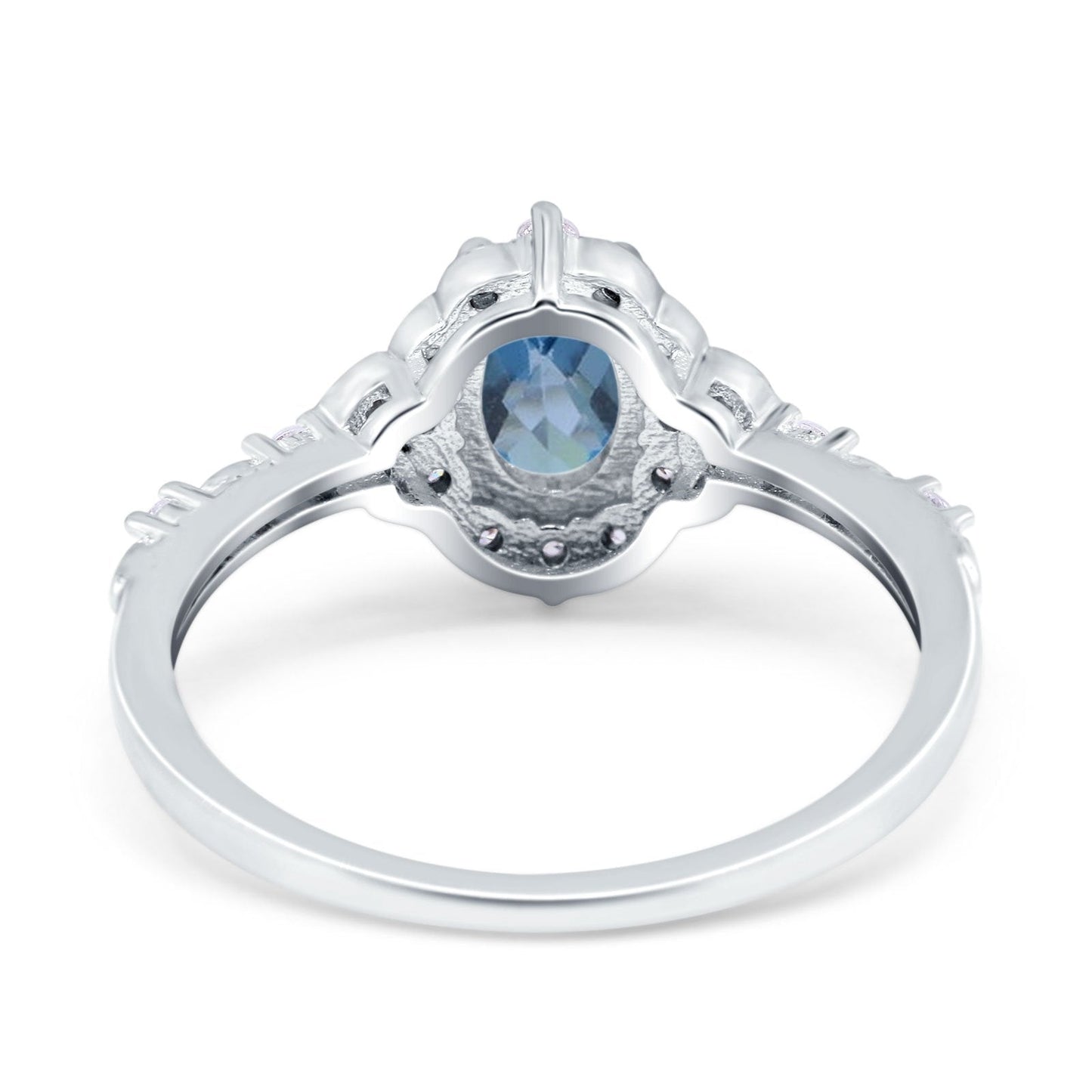 14K White Gold Oval London Blue Topaz 0.95ct G SI Diamond Engagement Ring Size 6.5