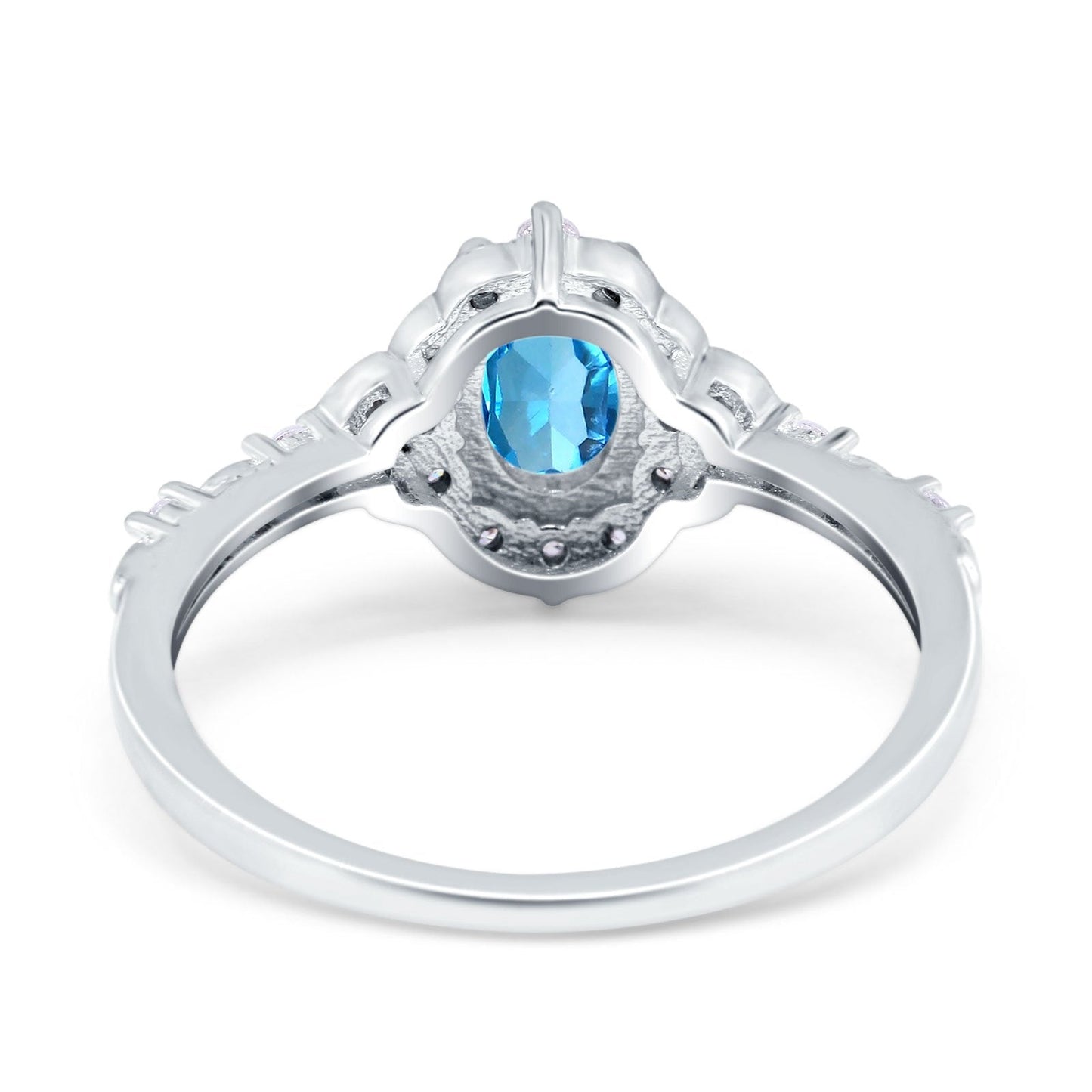 14K White Gold Oval Natural Swiss Blue Topaz 0.95ct G SI Diamond Engagement Ring Size 6.5