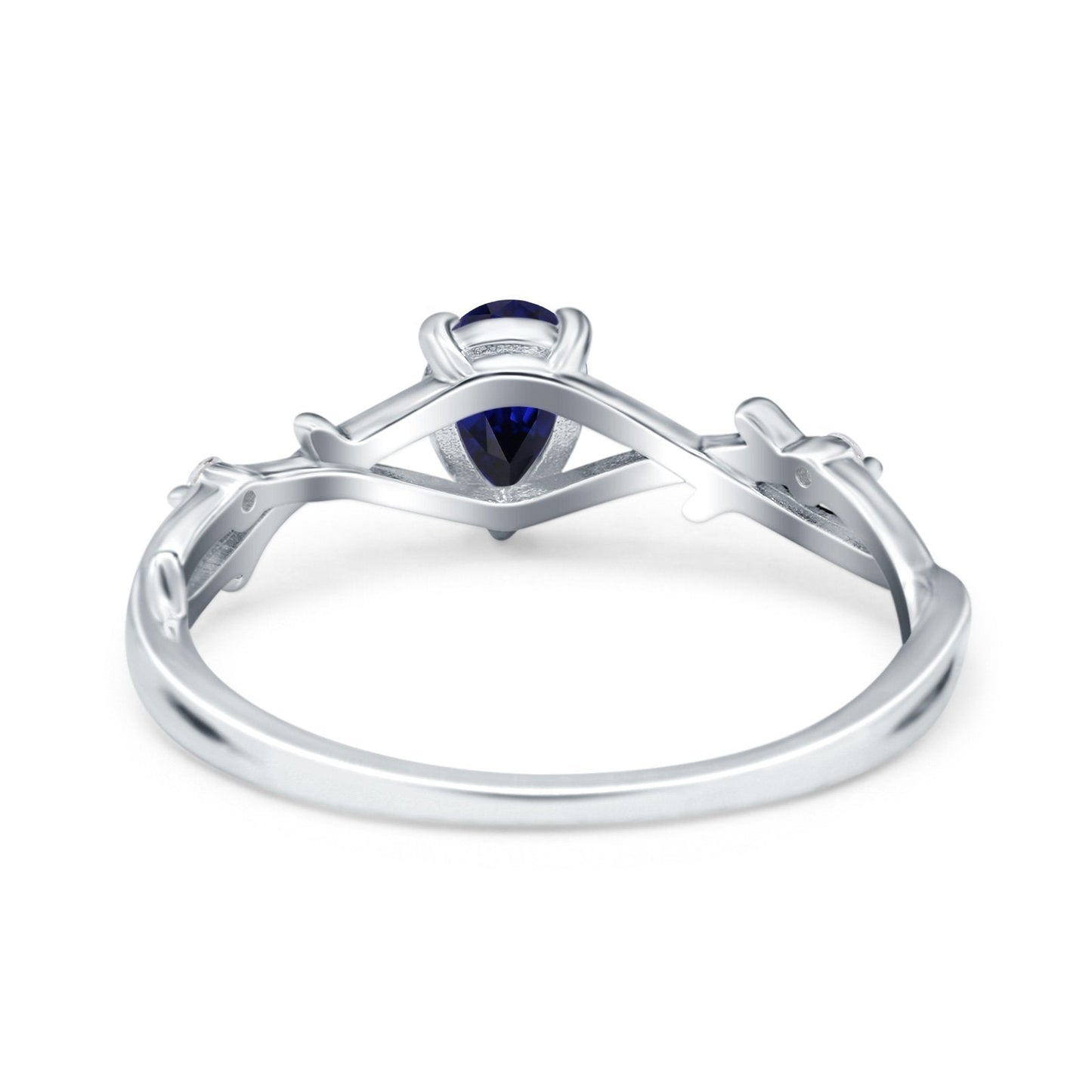 14K White Gold 0.75ct Nano Blue Sapphire Pear G SI Diamond Engagement Ring Size 6.5