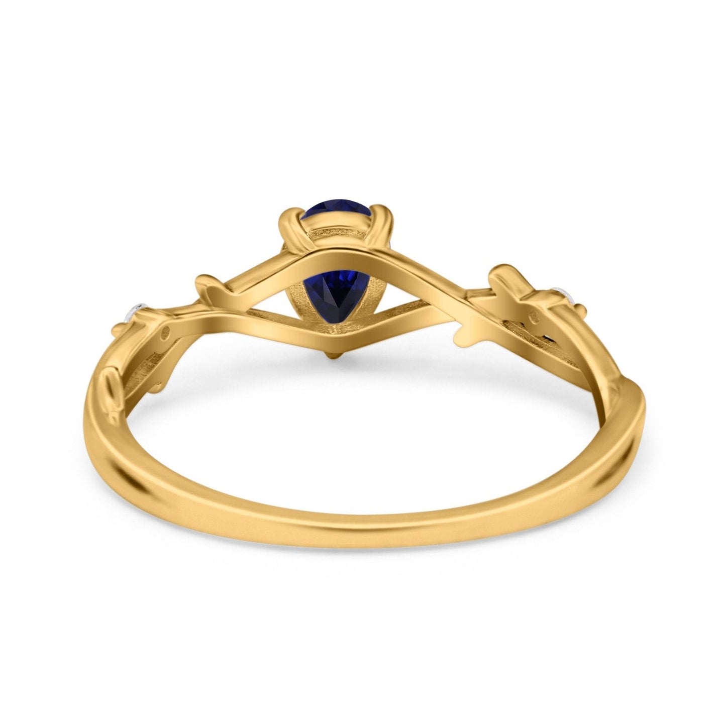 14K Yellow Gold 0.75ct Nano Blue Sapphire Pear G SI Diamond Engagement Ring Size 6.5