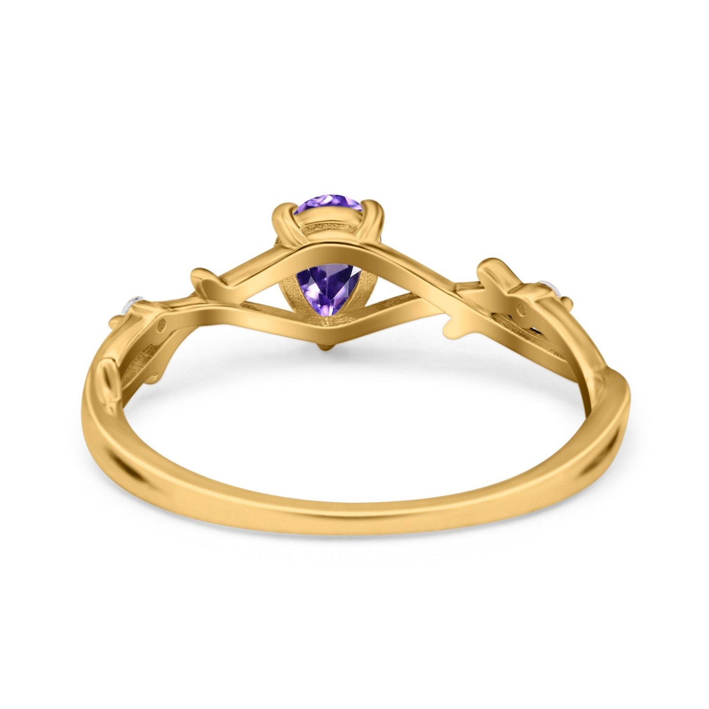 14K Yellow Gold 0.75ct Natural Amethyst Pear G SI Diamond Engagement Ring Size 6.5