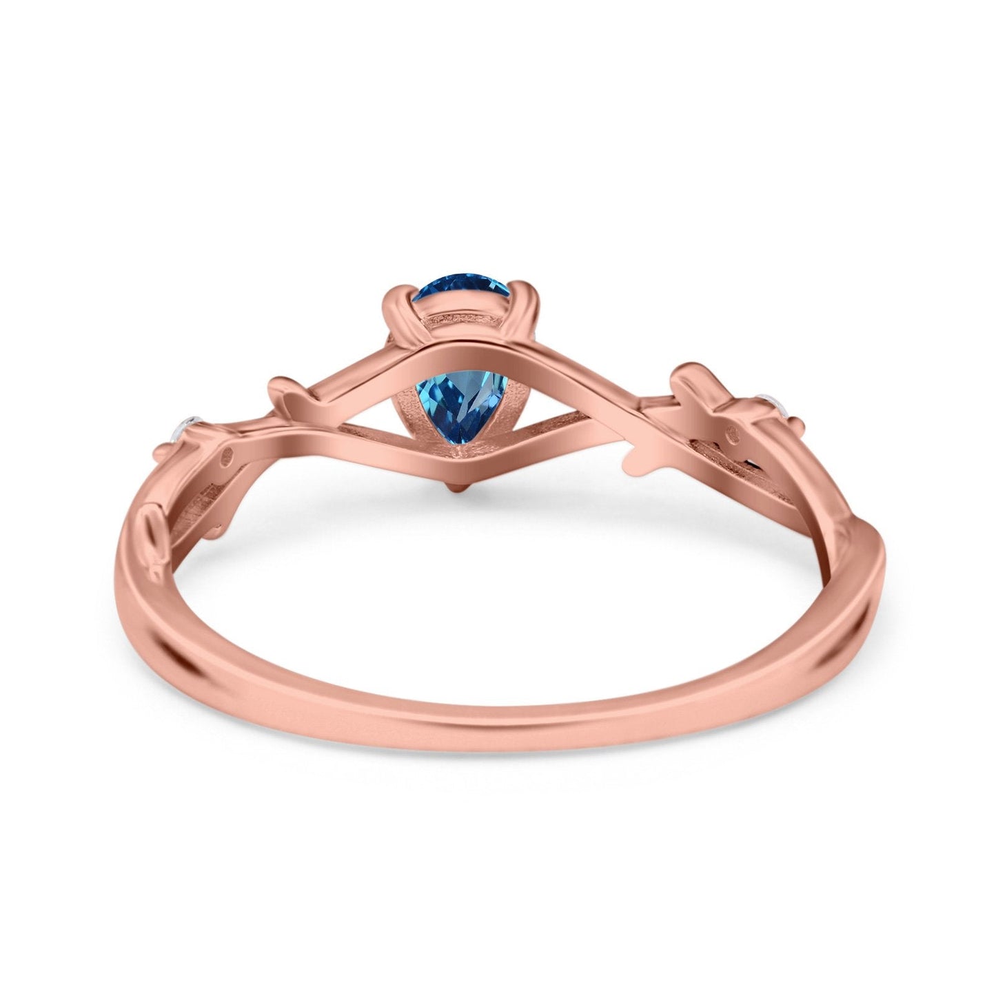 14K Rose Gold 0.75ct Natural Swiss Blue Topaz Pear G SI Diamond Engagement Ring Size 6.5