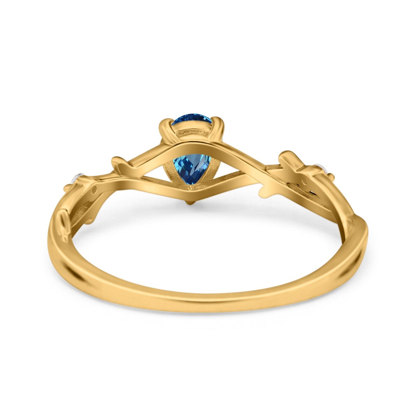 14K Yellow Gold 0.75ct Natural Swiss Blue Topaz Pear G SI Diamond Engagement Ring Size 6.5