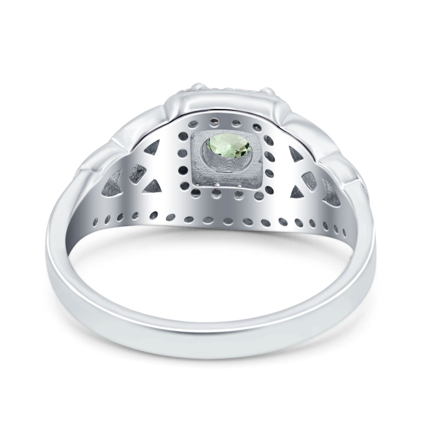 Bague de fiançailles en or blanc 14 carats 0,69 ct Art déco ronde 5 mm G SI avec améthyste verte naturelle et diamant taille 6,5