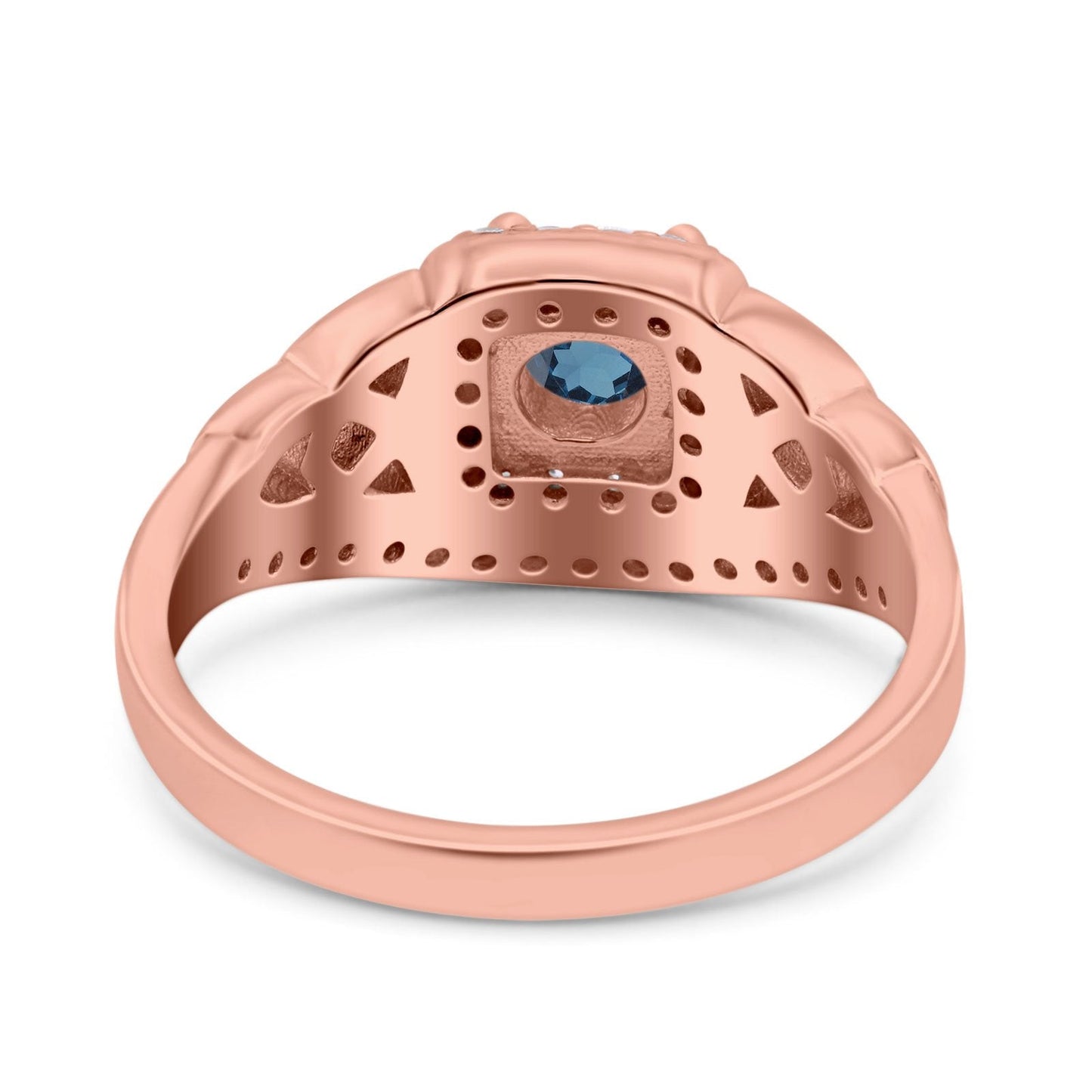 14K Rose Gold 0.69ct Round Art Deco 5mm G SI London Blue Topaz Diamond Engagement Wedding Ring Size 6.5