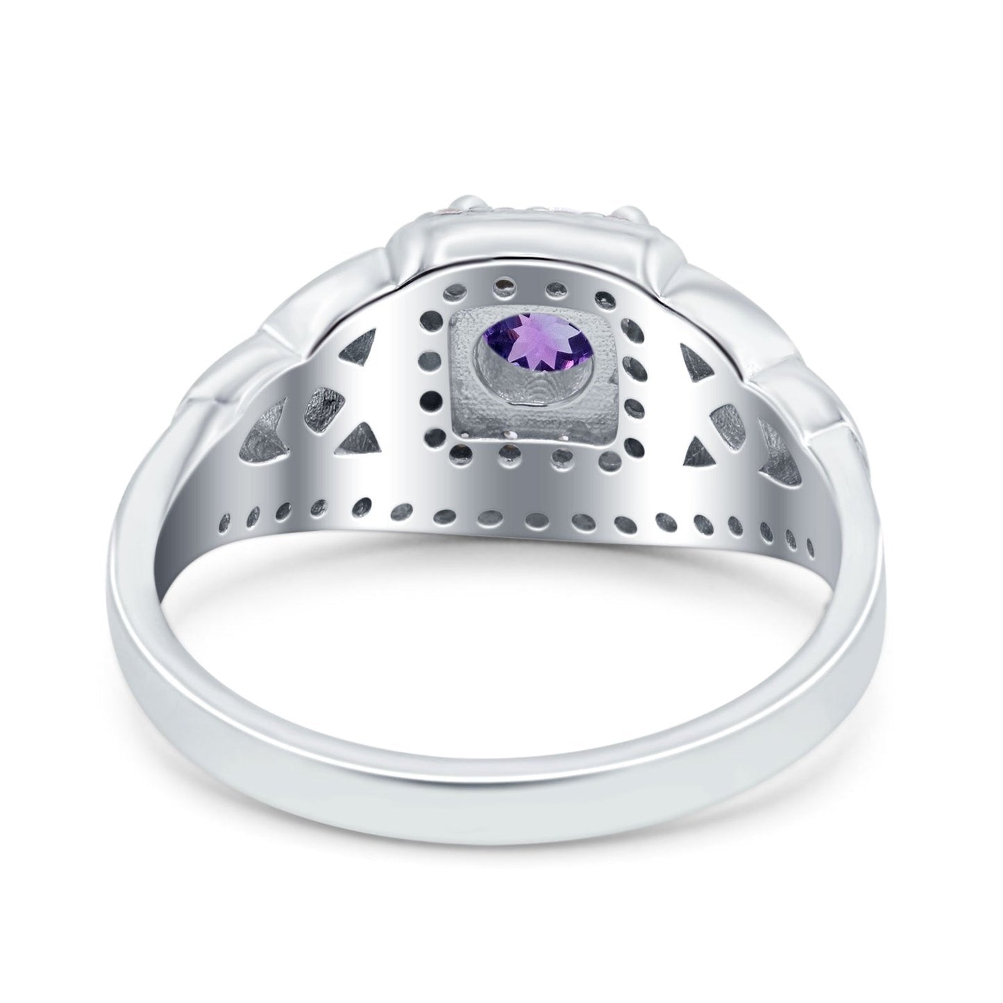 14K White Gold 0.69ct Round Art Deco 5mm G SI Natural Amethyst Diamond Engagement Wedding Ring Size 6.5