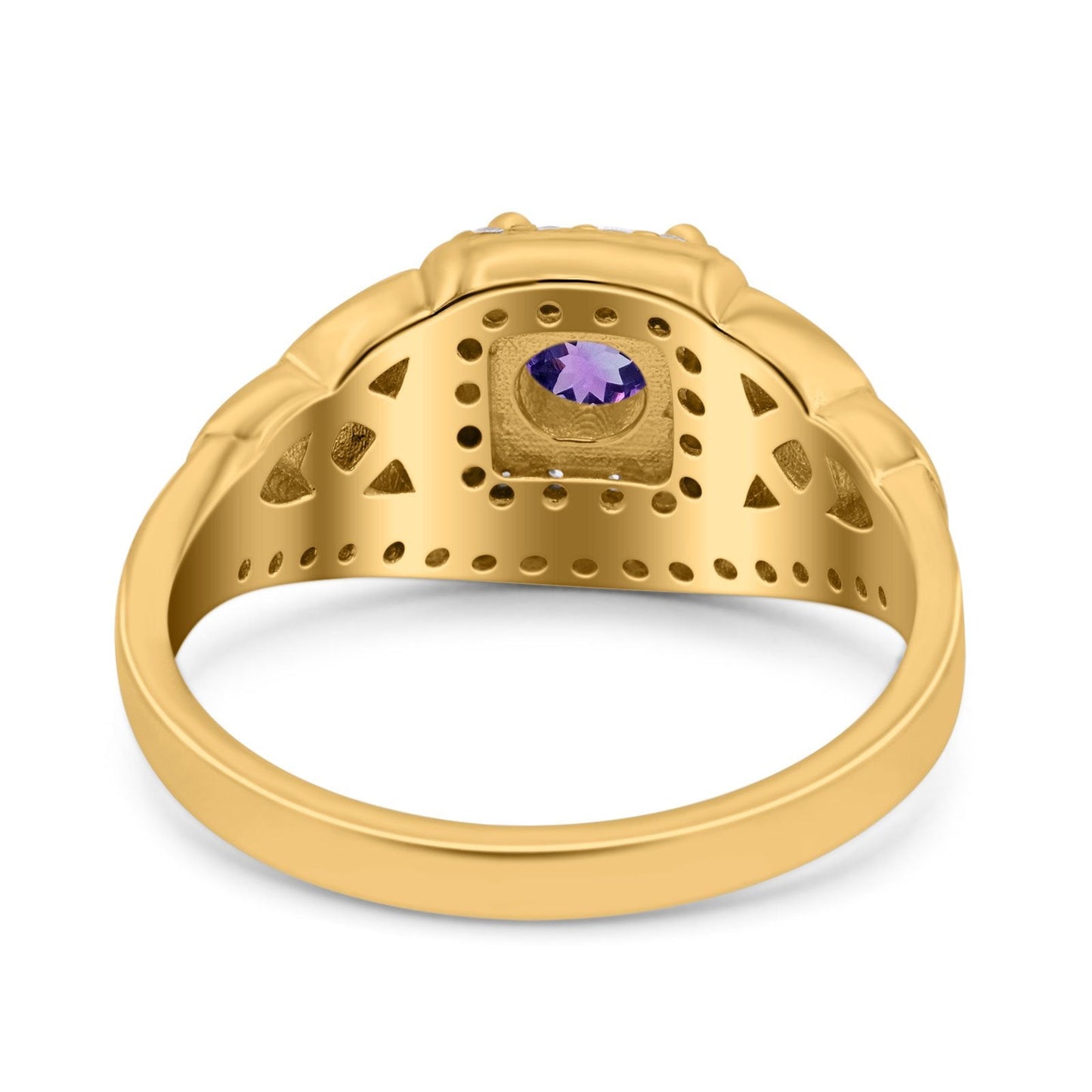 14K Yellow Gold 0.69ct Round Art Deco 5mm G SI Natural Amethyst Diamond Engagement Wedding Ring Size 6.5