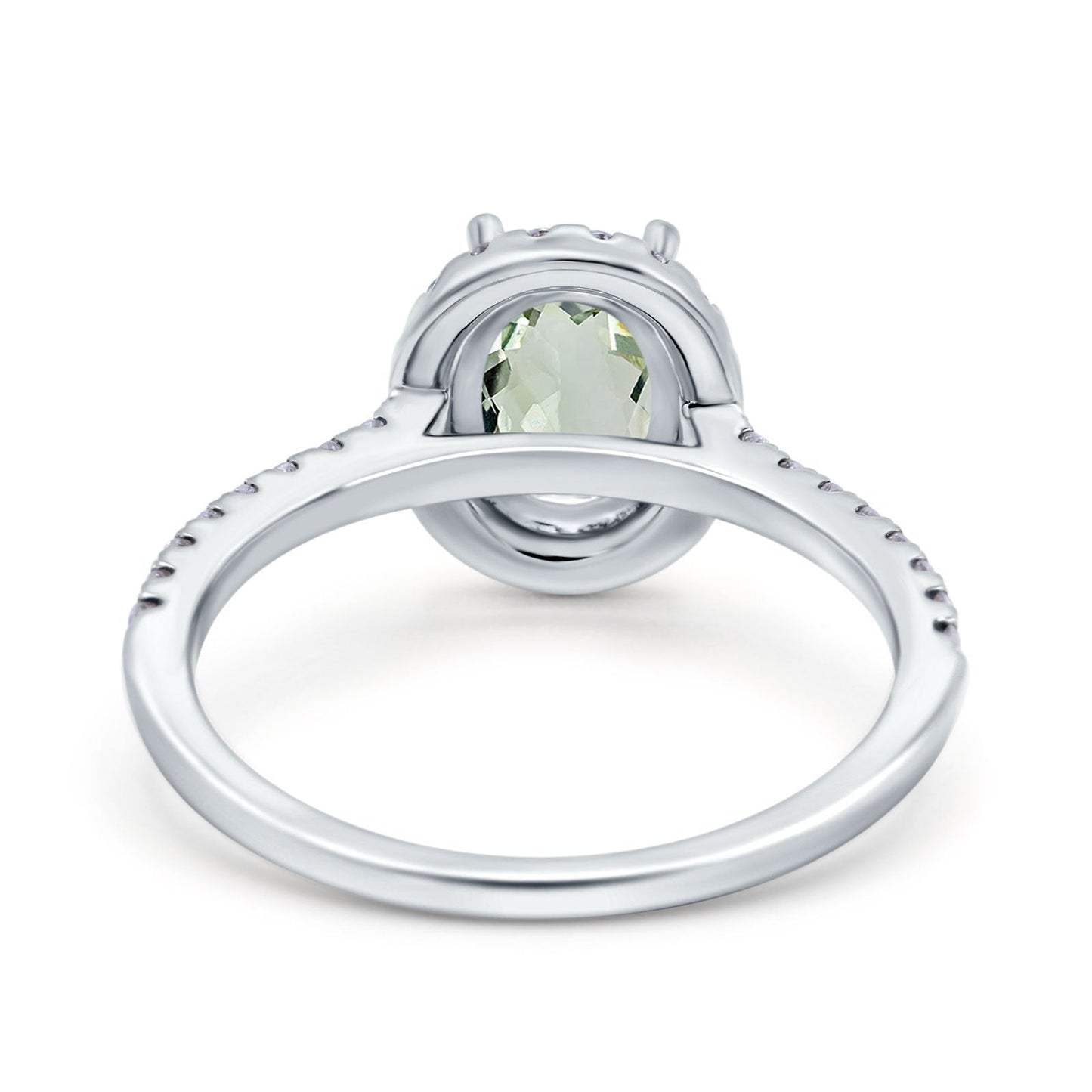 14K White Gold 0.93ct Oval Natural Green Amethyst G SI Diamond Engagement Ring Size 6.5