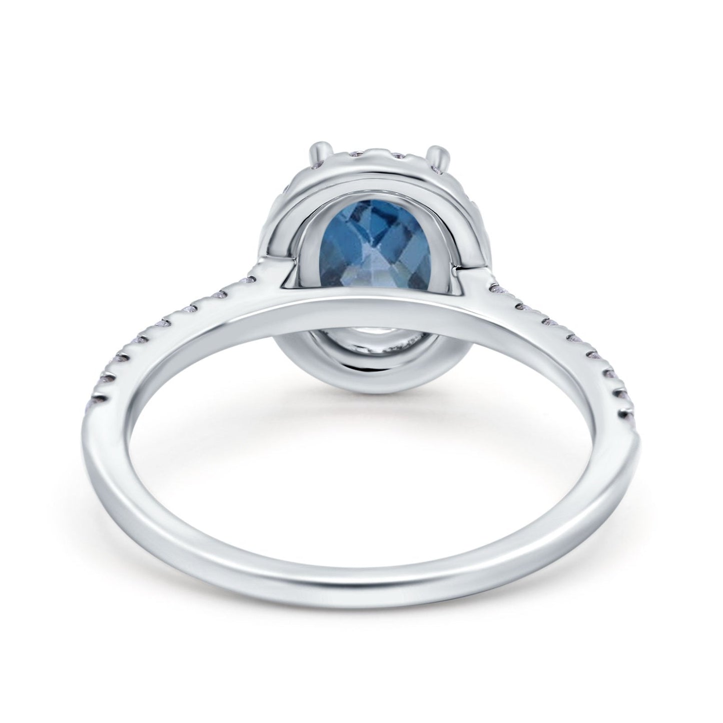 14K White Gold 0.93ct Oval London Blue Topaz G SI Diamond Engagement Ring Size 6.5