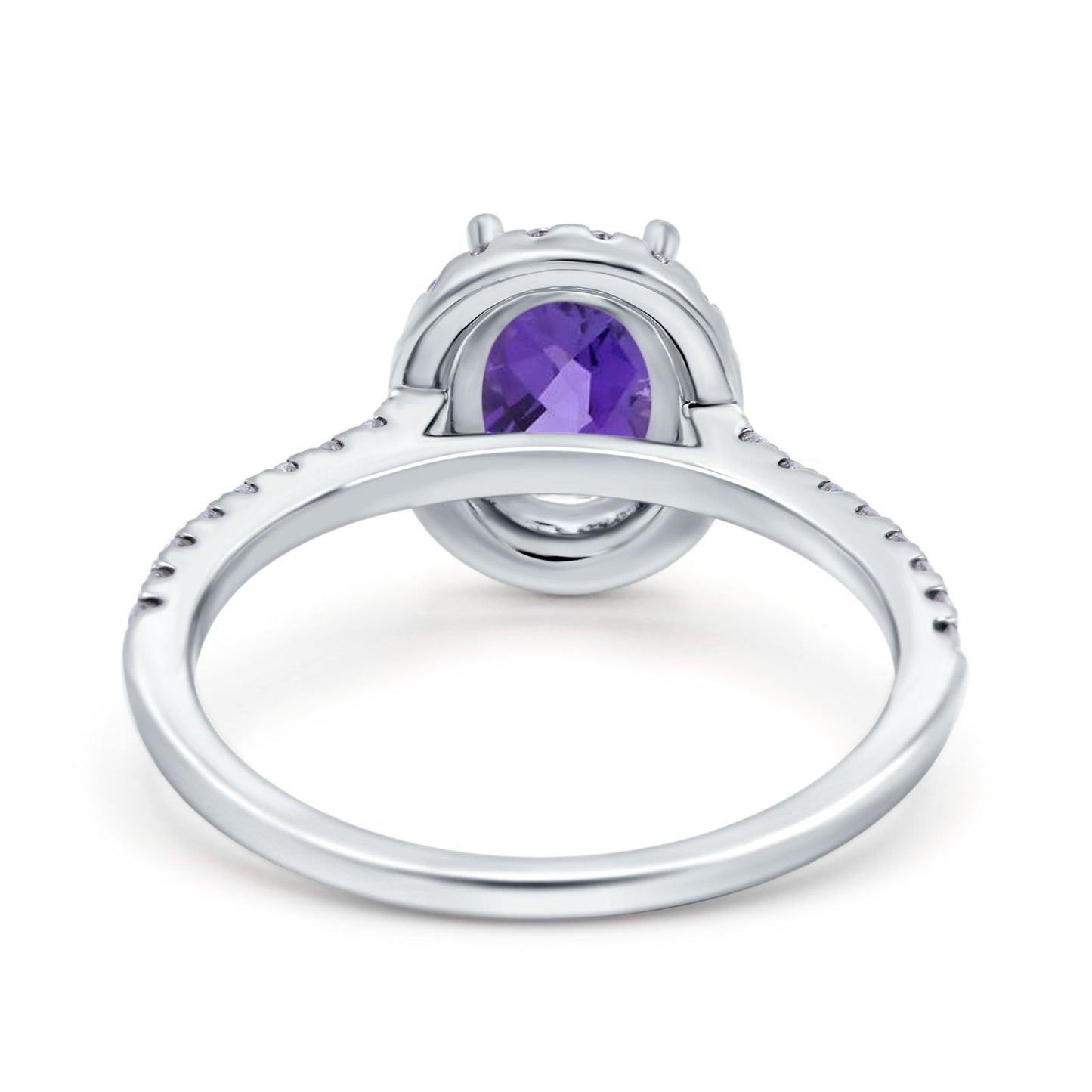 14K White Gold 0.93ct Oval Natural Amethyst G SI Diamond Engagement Ring Size 6.5