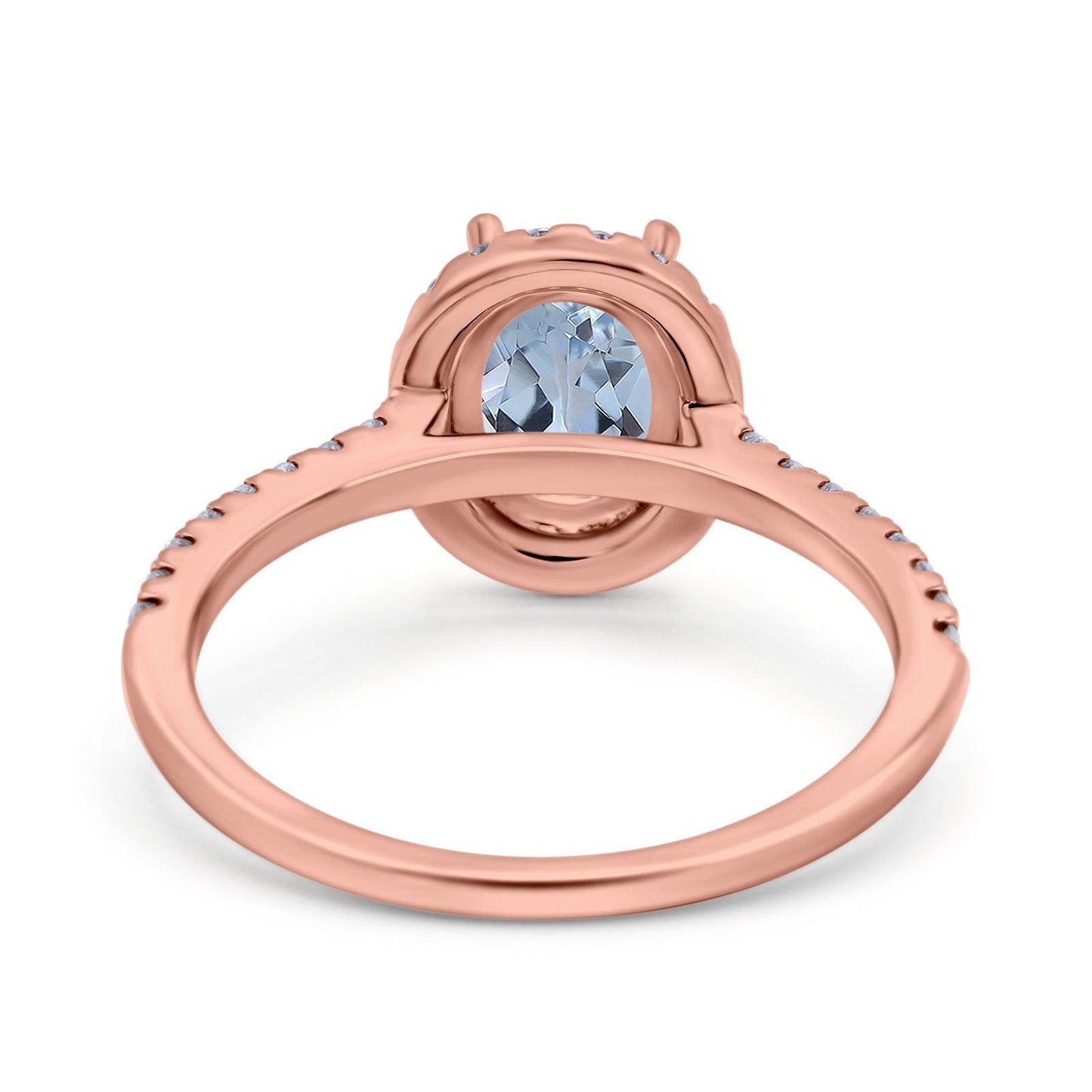 14K Rose Gold 0.93ct Oval Natural Aquamarine G SI Diamond Engagement Ring Size 6.5