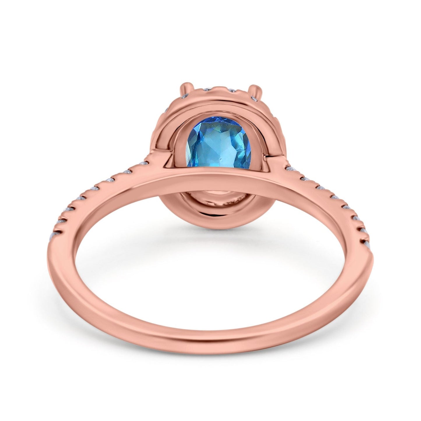 14K Rose Gold 0.93ct Oval Natural Swiss Blue Topaz G SI Diamond Engagement Ring Size 6.5