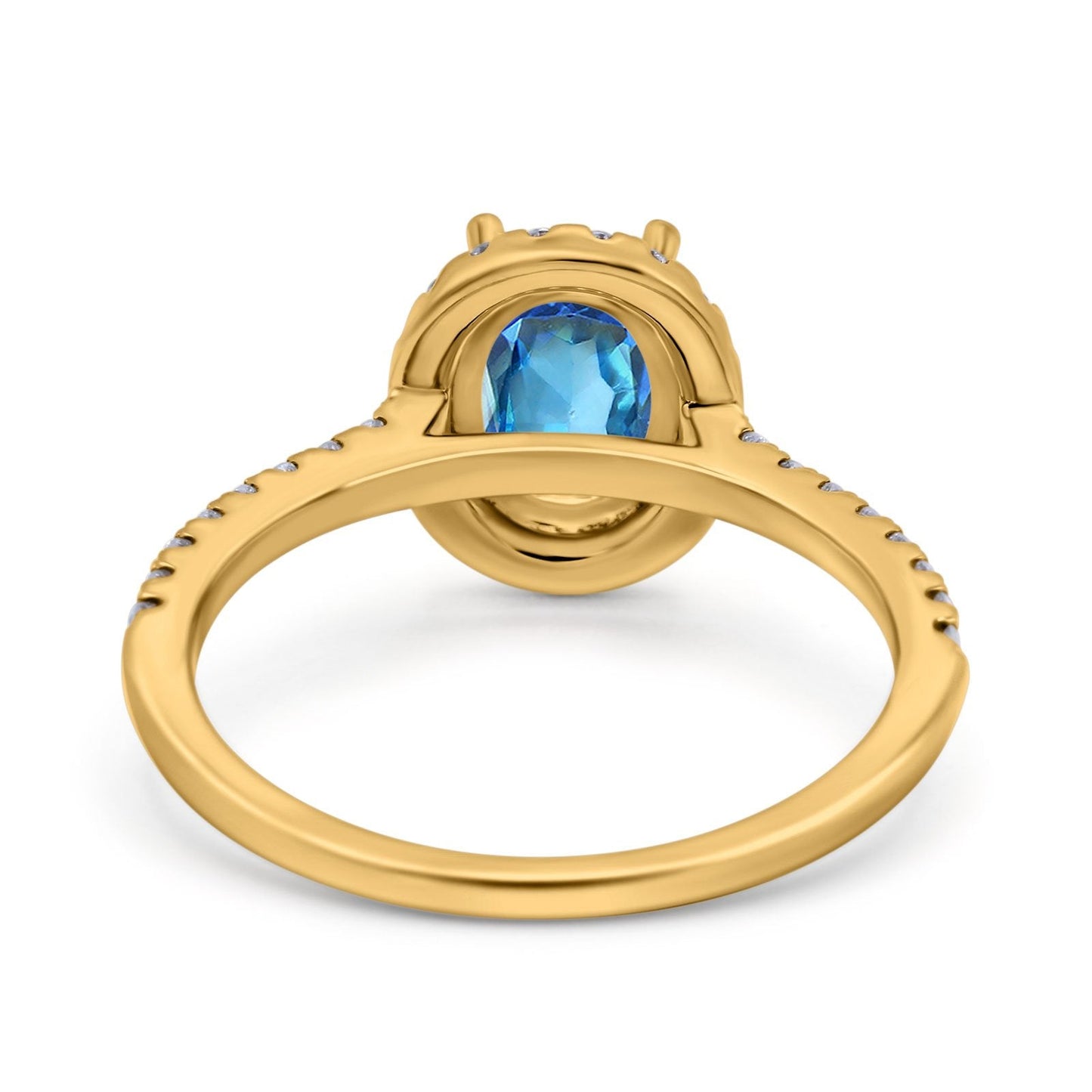 14K Yellow Gold 0.93ct Oval Natural Swiss Blue Topaz G SI Diamond Engagement Ring Size 6.5