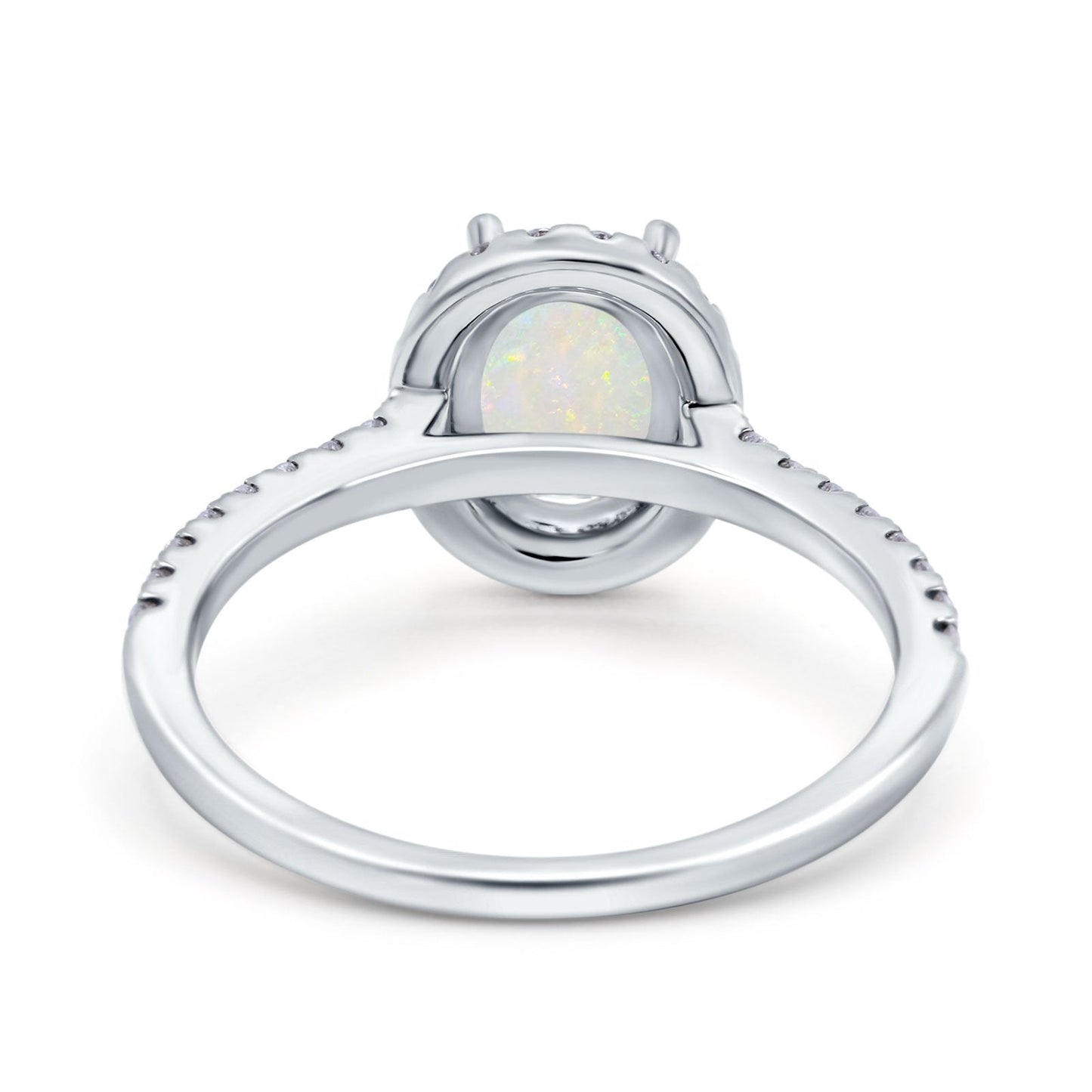 14K White Gold 0.32ct Oval Natural White Opal G SI Diamond Engagement Ring Size 6.5