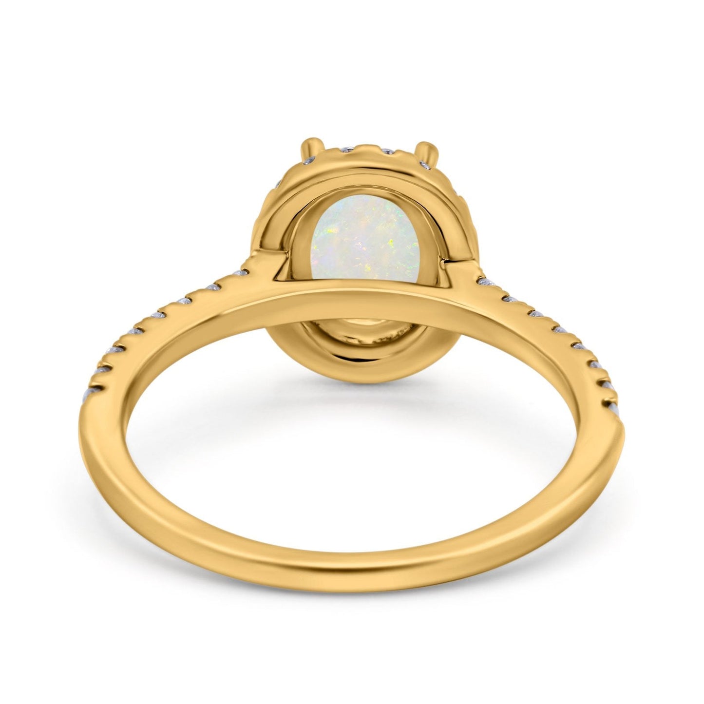 14K Yellow Gold 0.32ct Oval Natural White Opal G SI Diamond Engagement Ring Size 6.5