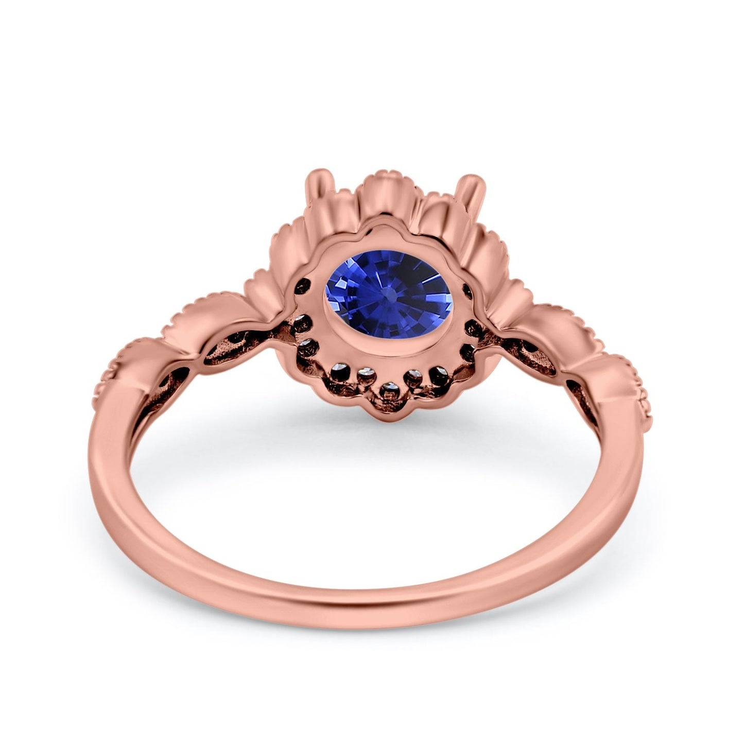 14K Rose Gold Round Nano Blue Sapphire 1.44ct G SI Diamond Engagement Ring Size 6.5