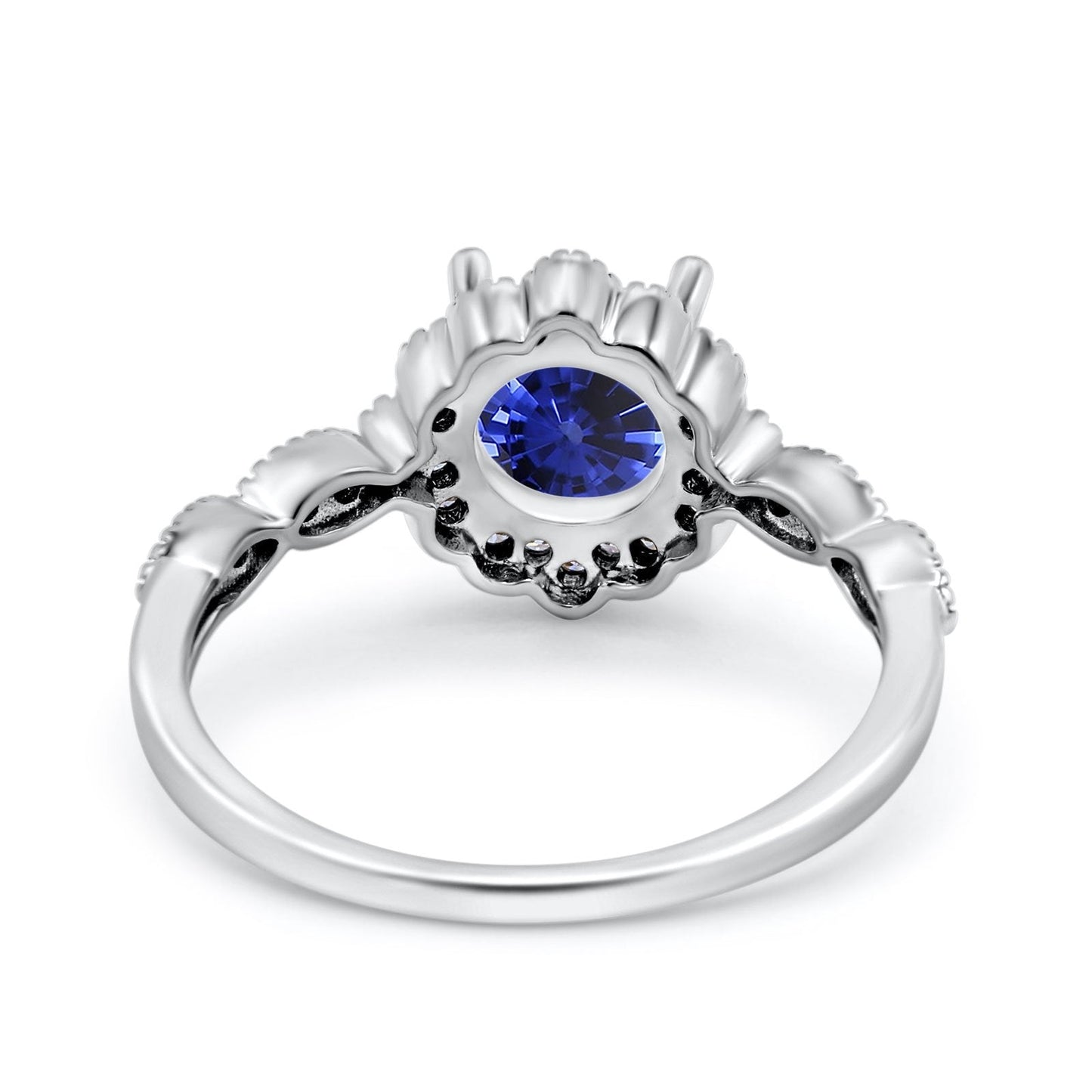 14K White Gold Round Nano Blue Sapphire 1.44ct G SI Diamond Engagement Ring Size 6.5