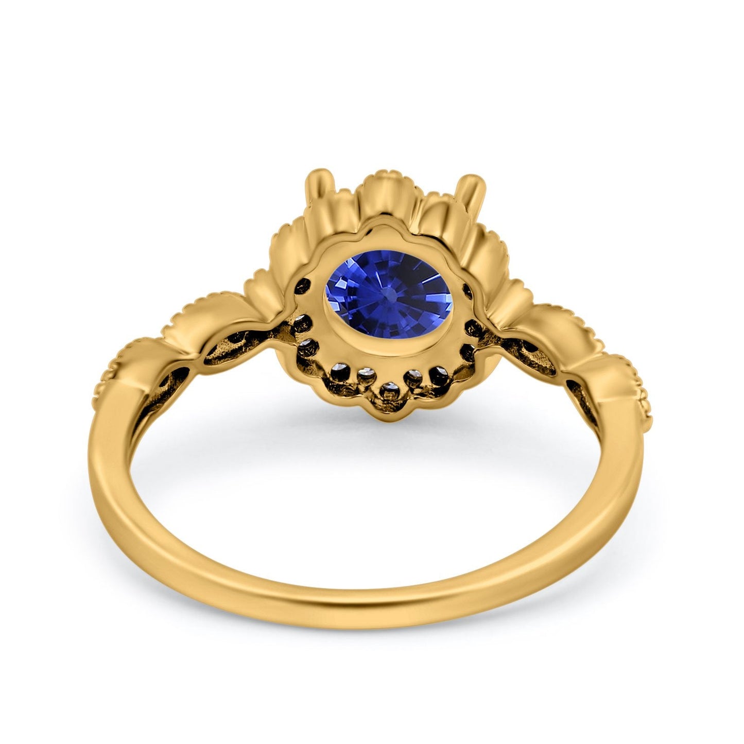 Bague de fiançailles en or jaune 14 carats avec saphir bleu rond de 1,44 ct et diamant G SI, taille 6,5