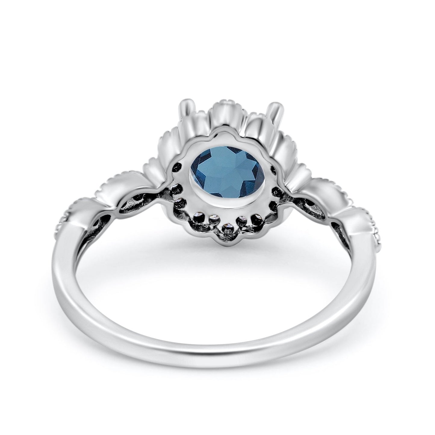 14K White Gold Round London Blue Topaz 1.44ct G SI Diamond Engagement Ring Size 6.5