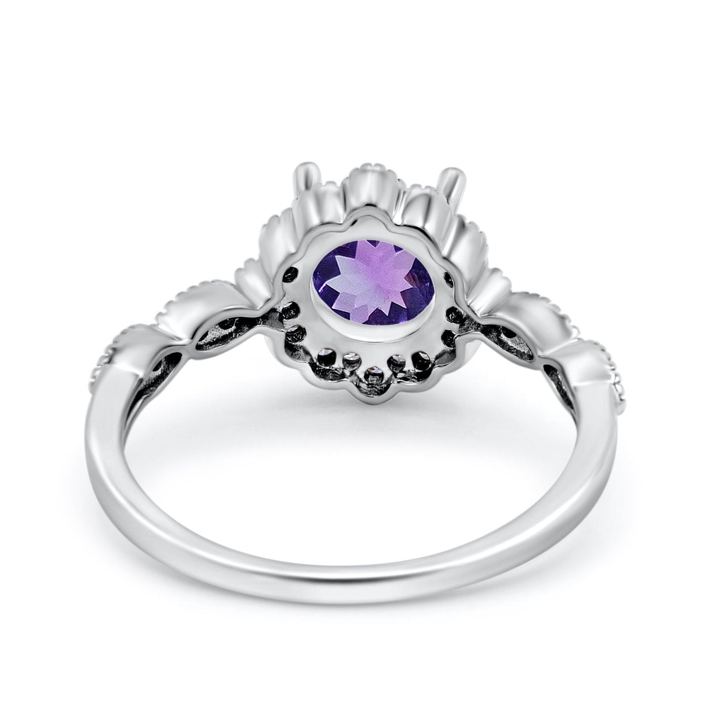 14K White Gold Round Natural Amethyst 1.44ct G SI Diamond Engagement Ring Size 6.5