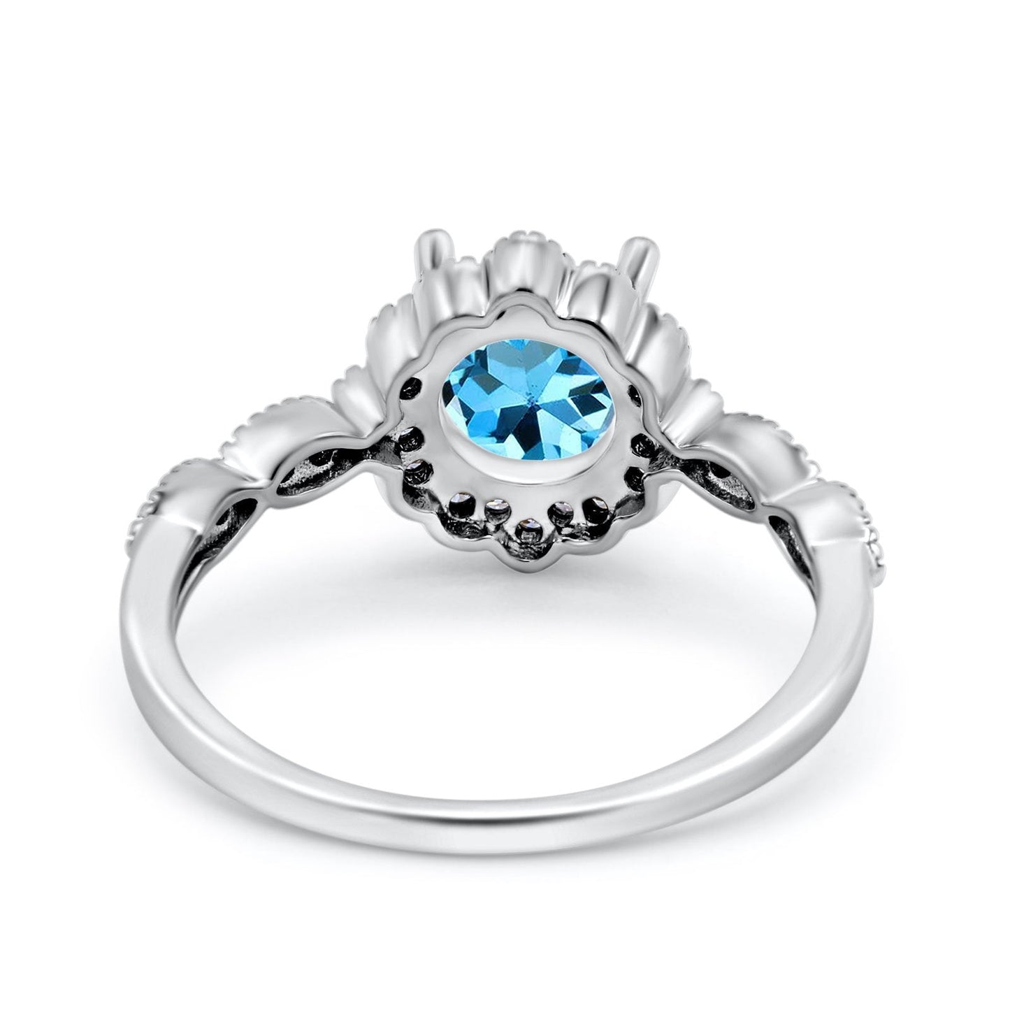 14K White Gold Round Natural Swiss Blue Topaz 1.44ct G SI Diamond Engagement Ring Size 6.5