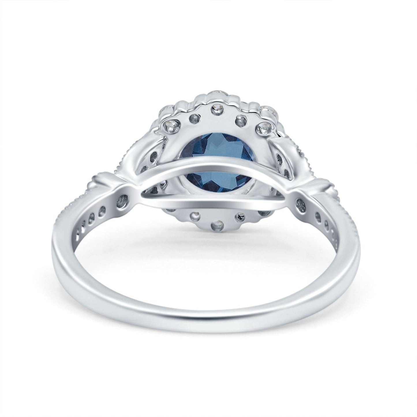 14K White Gold 1.25ct Floral Art Deco Round 6mm G SI London Blue Topaz Diamond Engagement Wedding Ring Size 6.5