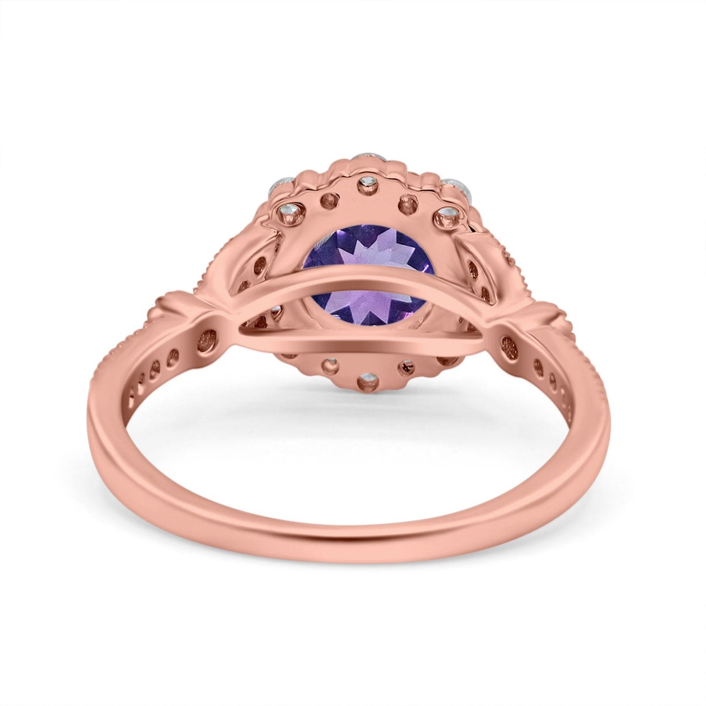 14K Rose Gold 1.25ct Floral Art Deco Round 6mm G SI Natural Amethyst Diamond Engagement Wedding Ring Size 6.5