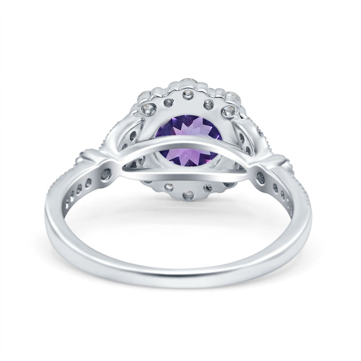 14K White Gold 1.25ct Floral Art Deco Round 6mm G SI Natural Amethyst Diamond Engagement Wedding Ring Size 6.5