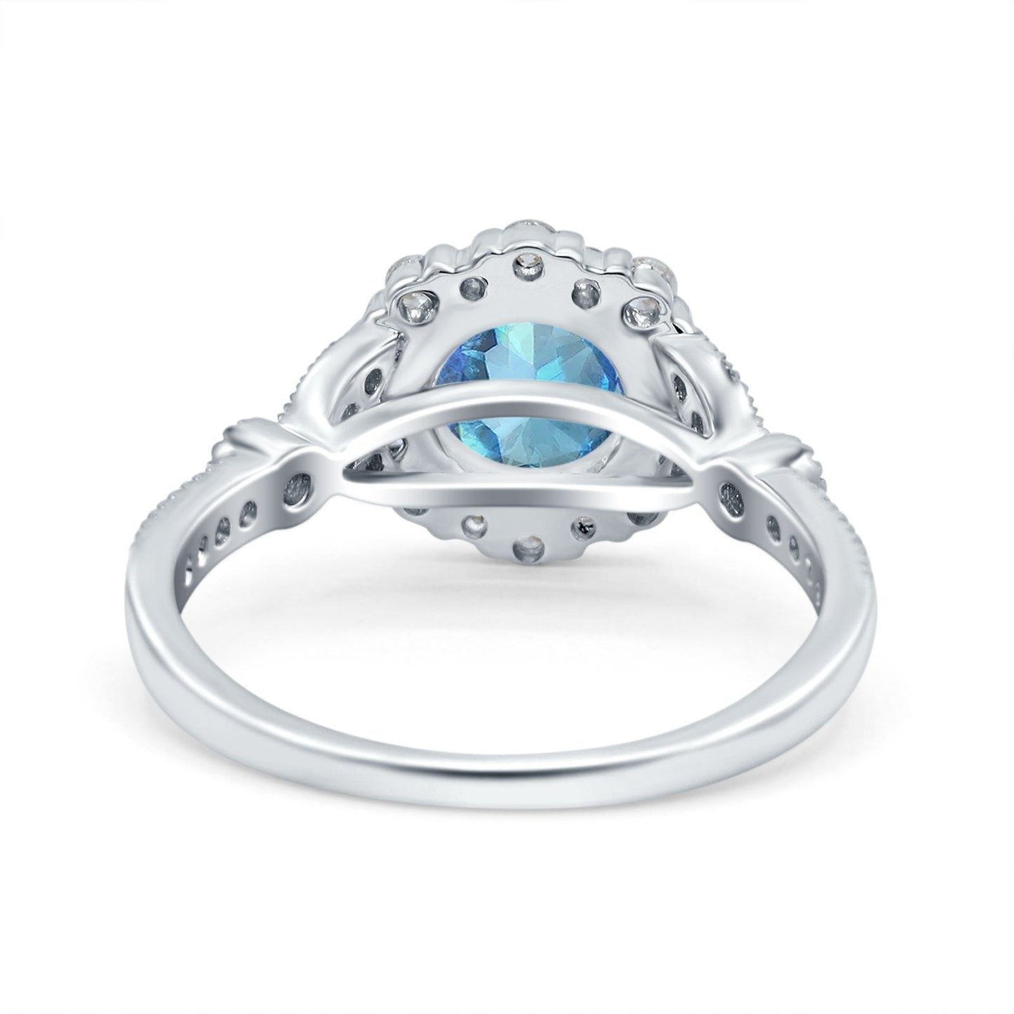 14K White Gold 1.25ct Floral Art Deco Round 6mm G SI Natural Blue Topaz Diamond Engagement Wedding Ring Size 6.5