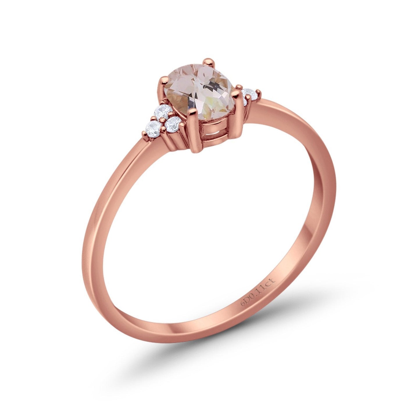 14K Rose Gold 0.87ct Art Deco Oval 7mmx5mm G SI Natural Morganite Diamond Engagement Wedding Ring Size 6.5